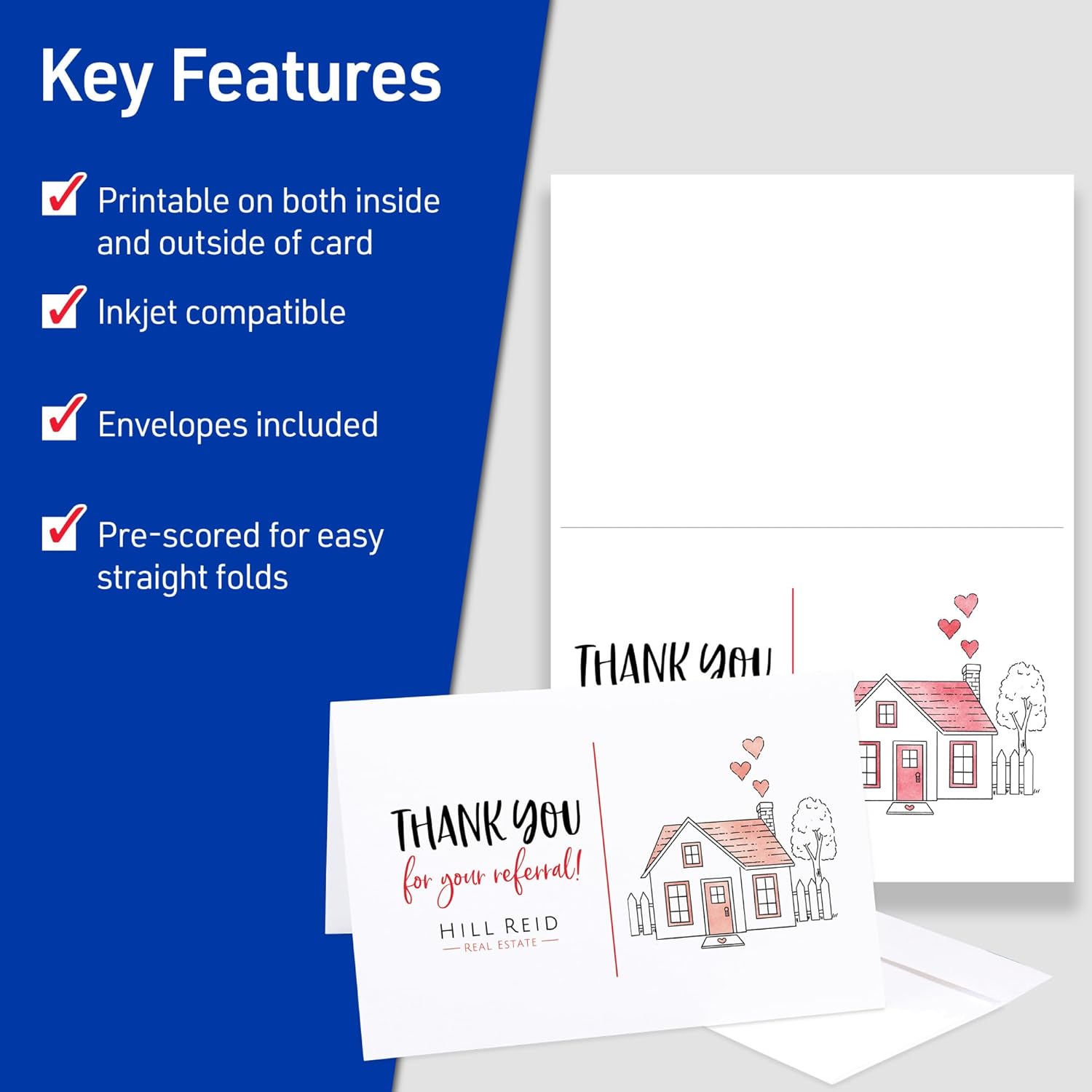 Avery Printable Half-Fold Greeting Cards, Envelopes Included, 5.5" x 8.5", Matte White, Inkjet Printer Compatible, 30 Blank Cards Total, Great for Product Branding, Marketing, and More (8316)