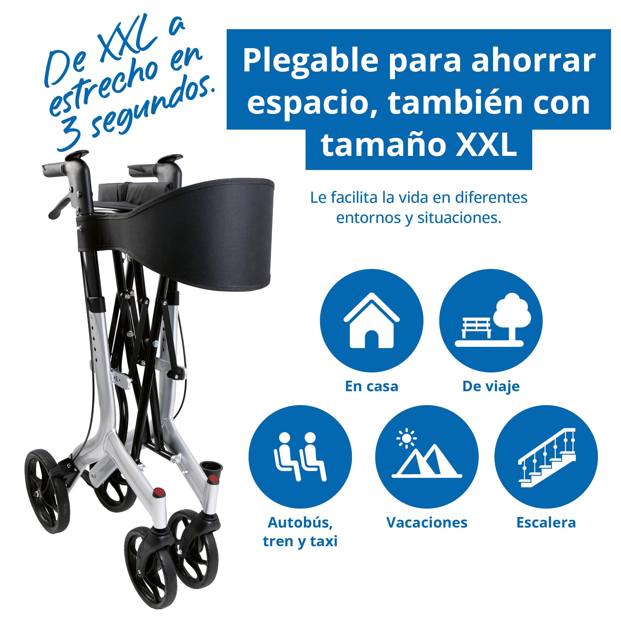 Weinberger Andador XXL de aluminio, estable hasta 180 kg, dispositivo médico clase 1, certificado SGS, plegable, altura ajustable, plegable, estable, 02262