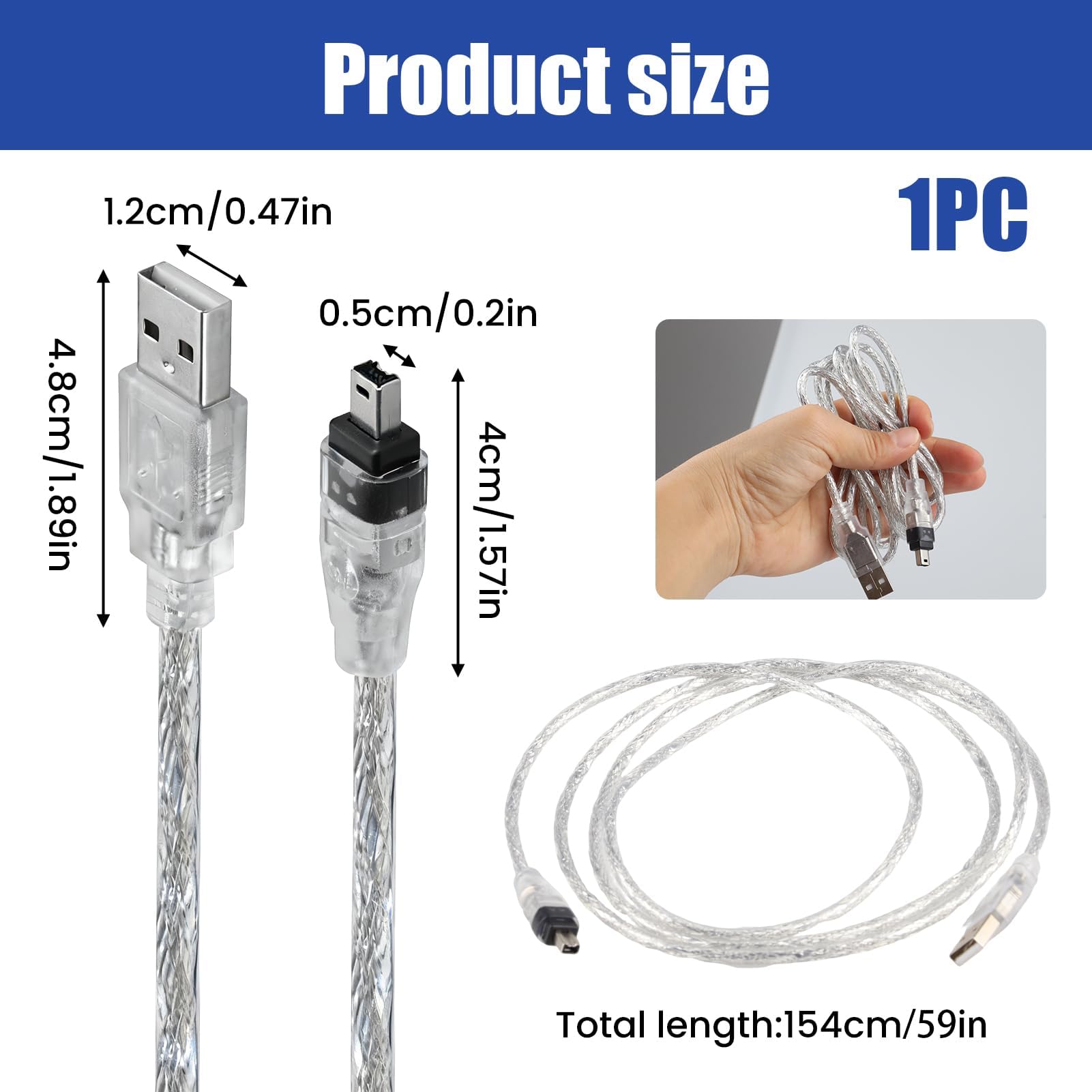 Cavo adattatore USB maschio a Firewire IEEE 1394 4 pin iLink maschio per DCR-TRV75E DV, Cavo USB Firewire per Sony DCR-TRV75E DV, Connessione iLink, Trasferimenti Rapidi, 1.5 M