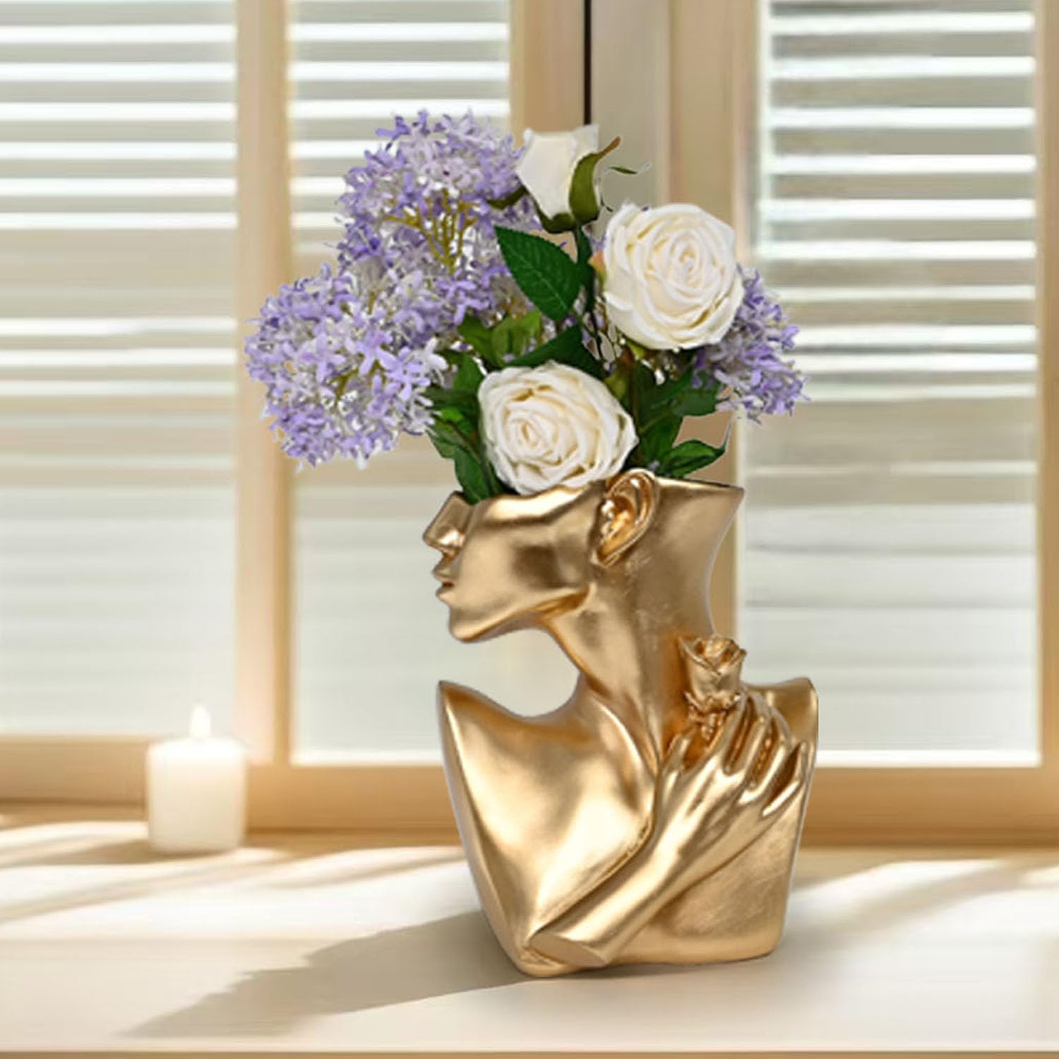 Jarrones dorados para centros de mesa, decoración estética del hogar, sala de estar, decoración de ramo, maceta, mesa de café, oficina, estatua de mujer, regalo para mamá, madre, hermana