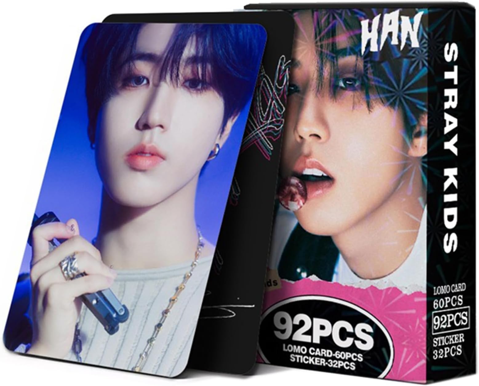 KPOPBP Stray Kids Photocards 60 PCS SKZ Rock Star Album Photo Cards with 32 PCS Stickers KPOP Gift Lomo Cards Merch for SKZ Boys and Girls (HAN)