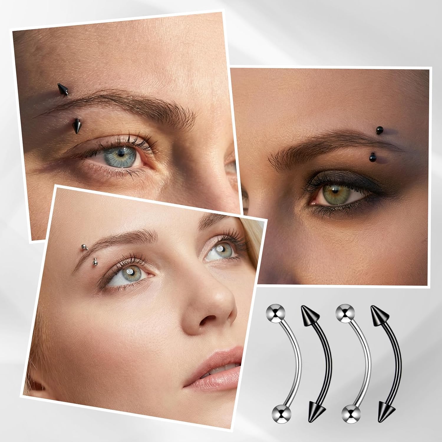 16 PCS Eyebrow Piercing Jewelry, Stainless Steel Vertical Labret Curved Barbell Tiny Lip Rings Ear Rook Helix Conch Daith for Women Men 6mm/8mm/10mm/12mm