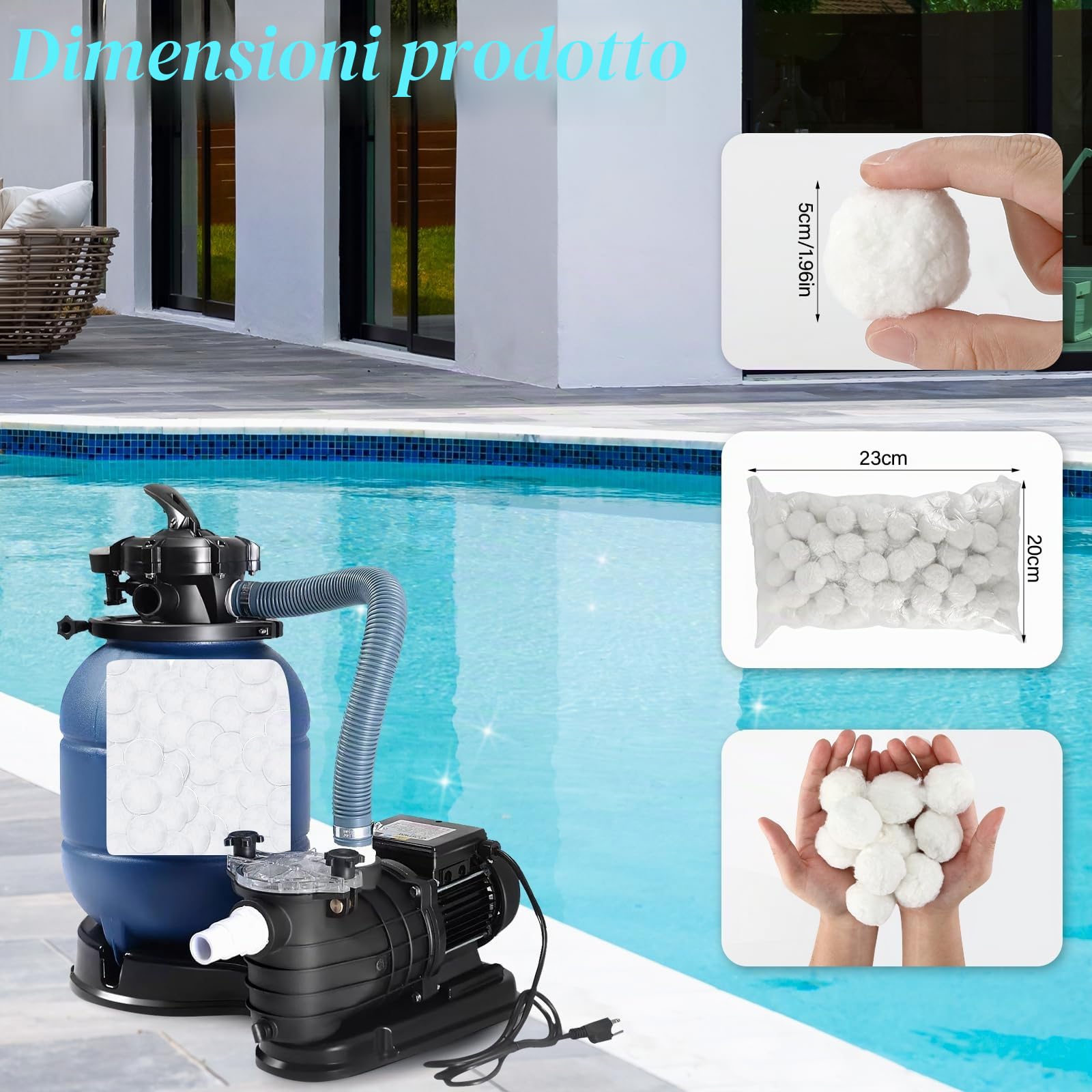 Zikenis 700 g Palline filtranti per impianto di filtraggio a Sabbia,700 g di Palline filtranti per Piscina Possono sostituire 25 kg di Sabbia filtrante,per Convient à Divers SystèMes De Filtration