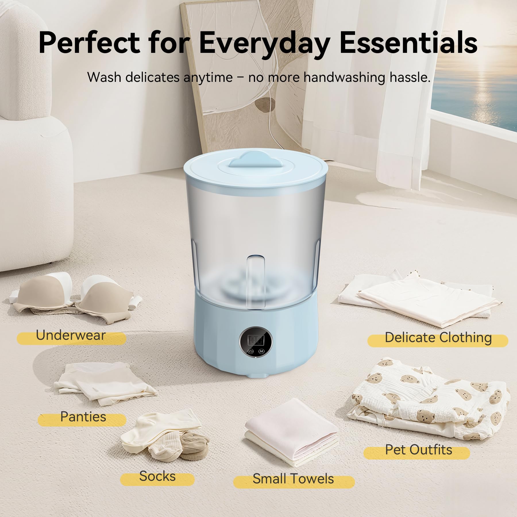 Mini lavadora recargable - Lavadora portátil compacta con 3 modos de limpieza, dispositivo de lavandería de limpieza profunda para ropa interior, calcetines, toallas - ideal para dormitorio