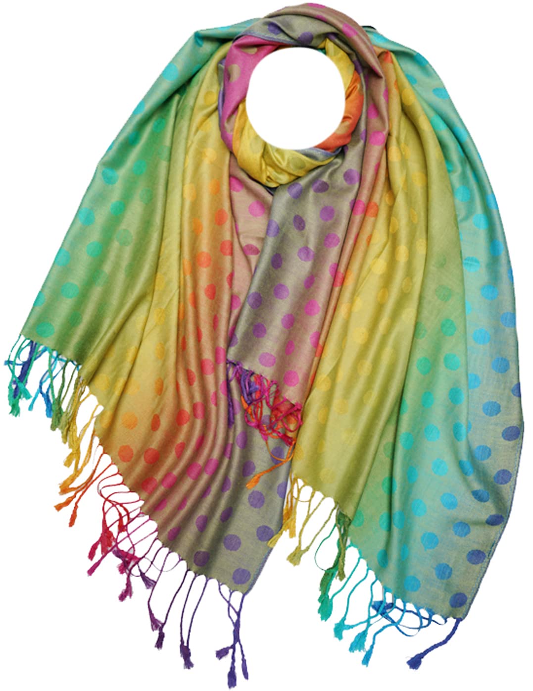 Glamlondon Women's Rainbow-Colourful-Spotty Rainbow Multi-Colour Pashmina Colourful Paisley/Roses/Patches/Peacock Feather Soft Shawl (Rainbow-Colourful-Spotty)