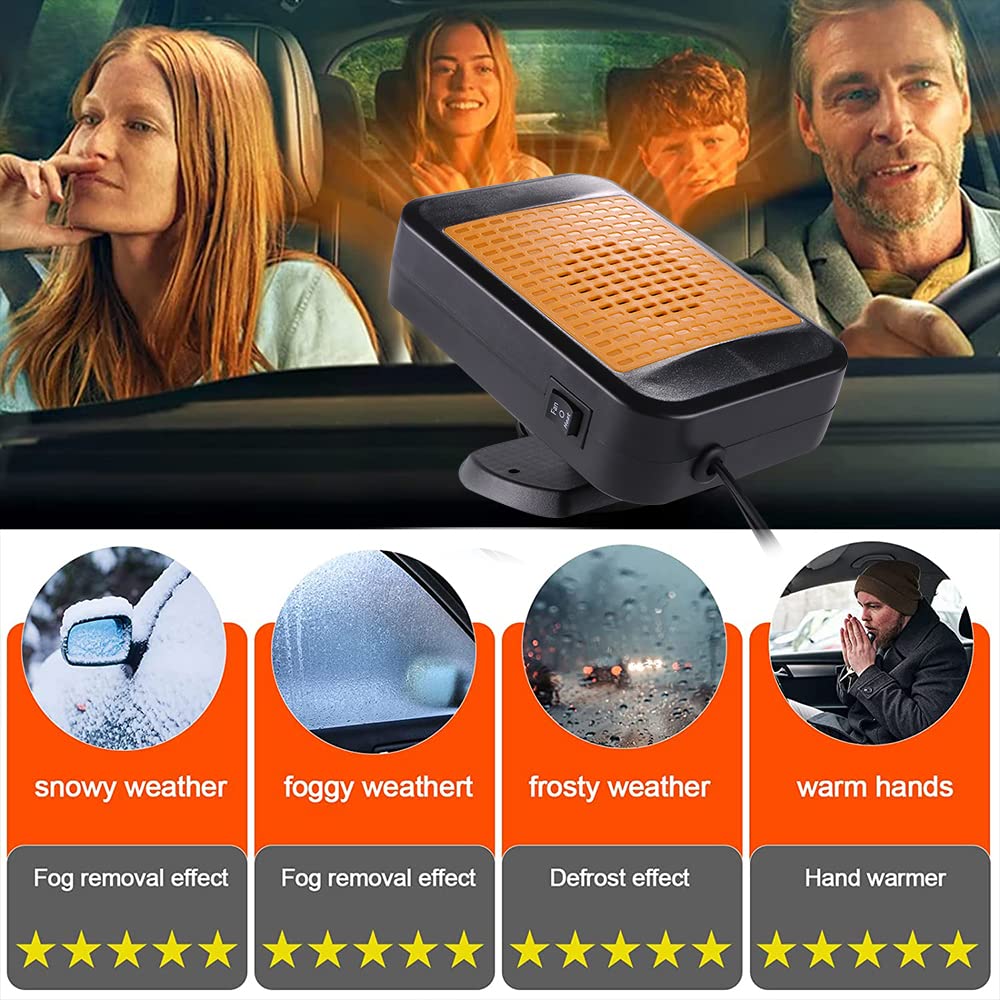 Riscaldatore portatile per auto, 12 V, 200 W, riscaldamento e raffreddamento rapido del parabrezza, riscaldatore portatile a 360° con presa accendisigari per veicolo