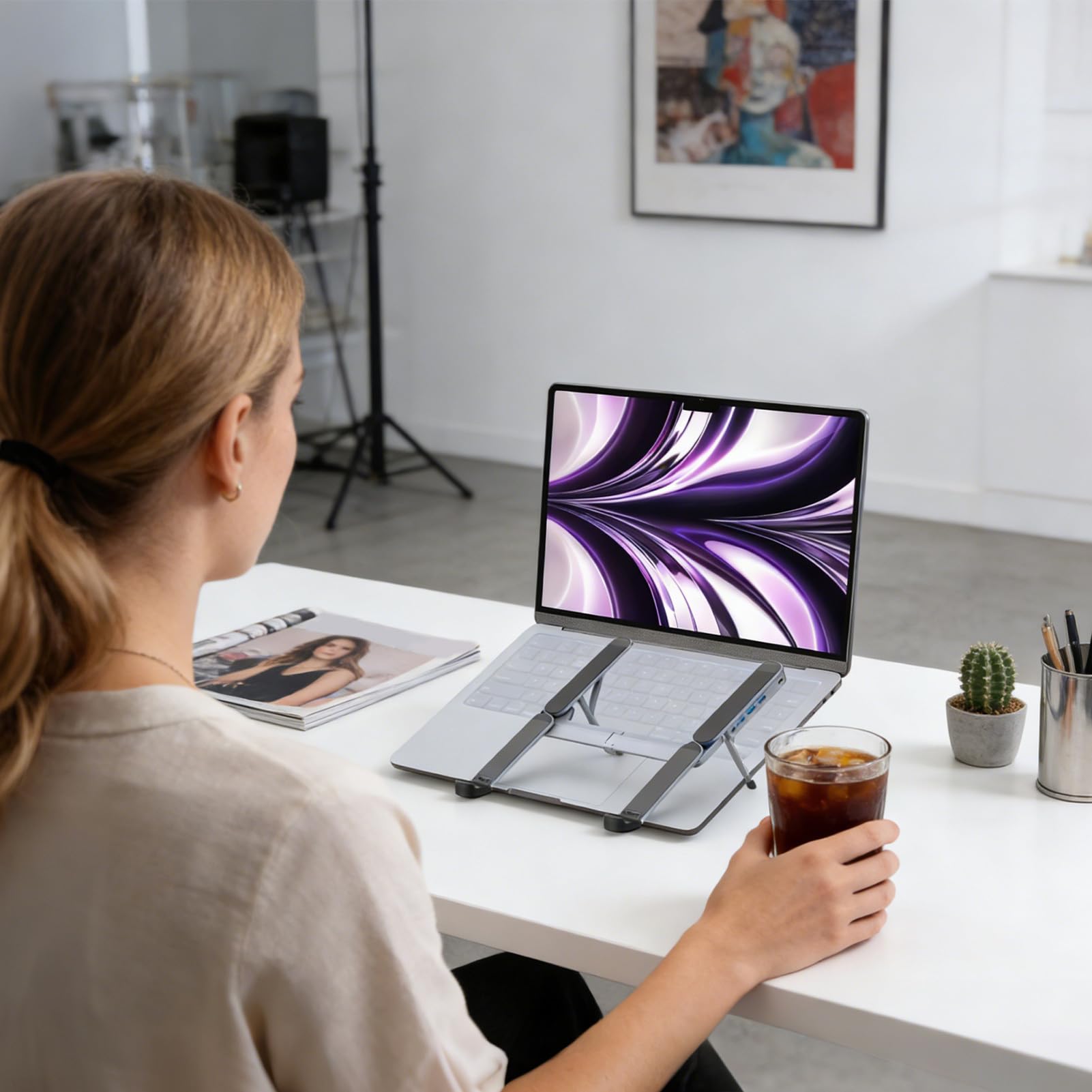 Supporto per portatile con base di accoppiamento, base in alluminio, con | Supporto portatile per ufficio, casa e viaggi, con computer portatile