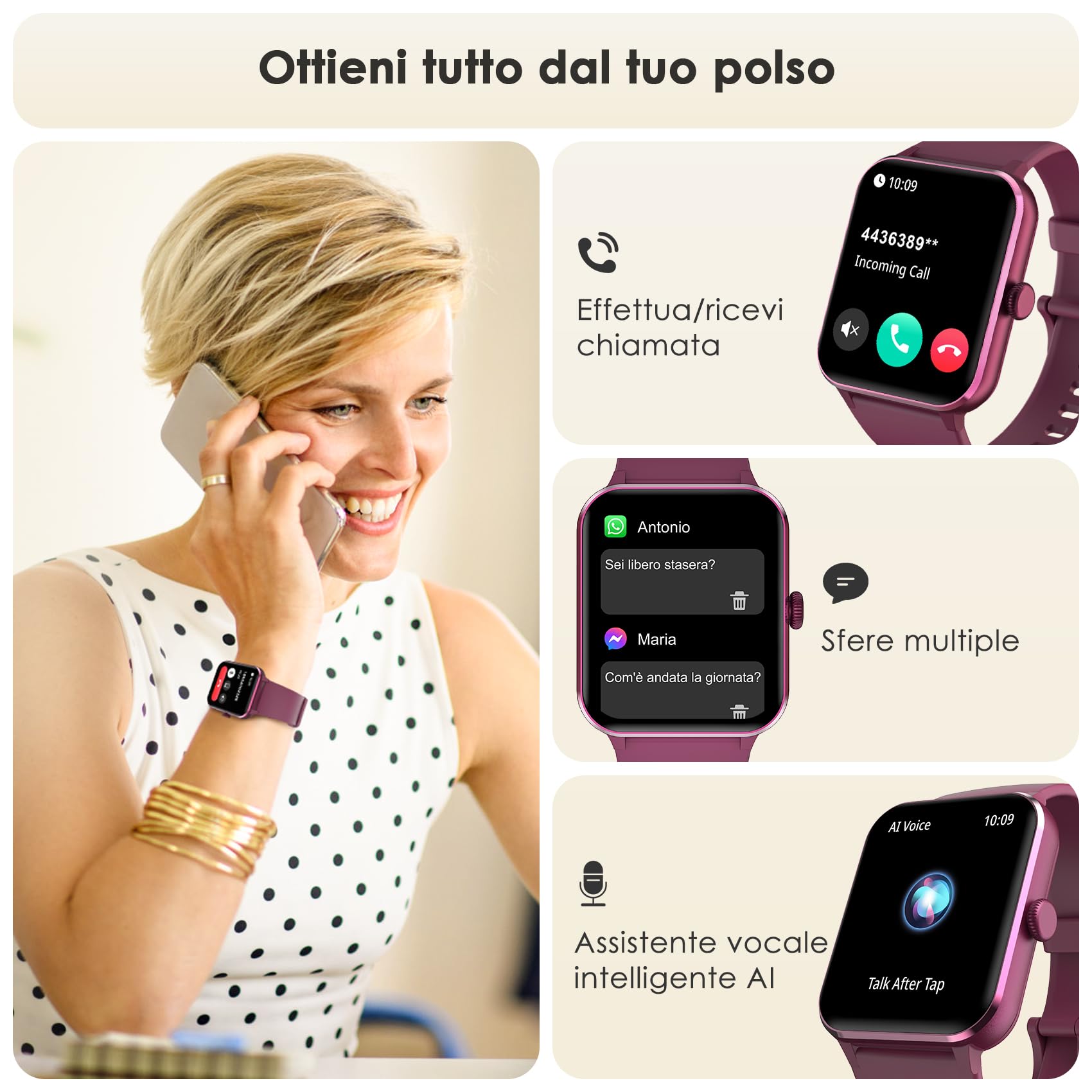 Smartwatch Uomo Donna, Orologio Fitness con Chiamate ,100 Modalità Sportive, 1.85" Smart Watch Monitor del SpO2/Sonno, 24H Cardiofrequenzimetro da Polso Fitness Tracker per iOS Android Smartphone