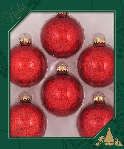 Adornos de vidrio para árbol de Navidad, 2.638 in 2.63 pulgadas 6 piezas bolas de diseño de Christmas By Krebs sin costuras para colgar y decorar