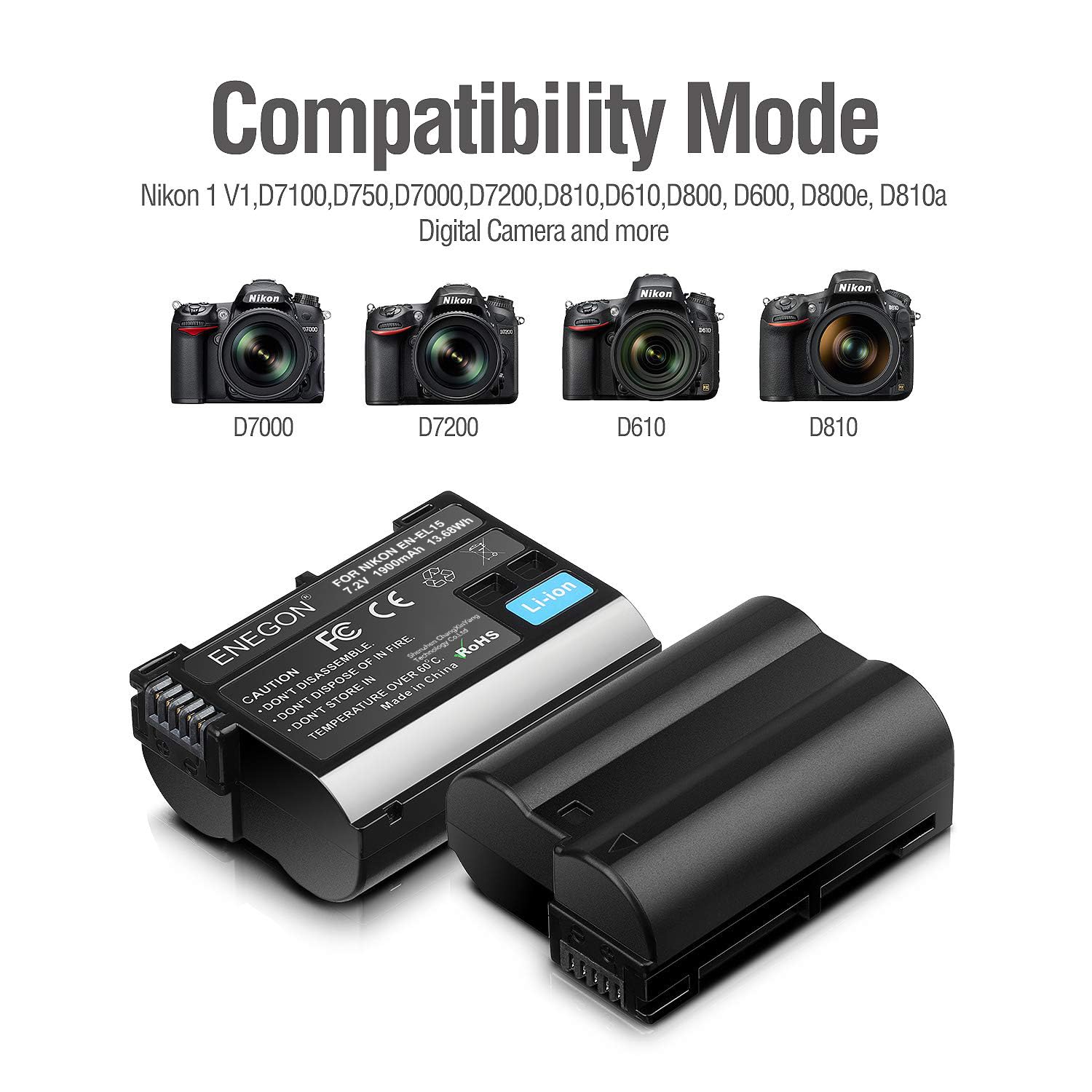 ENEGON EN-EL15 /EL15C Akku (2 Stück) und Smart LED Dual USB Ladegerät für Nikon ZF Z6,Z7 Z8 D7500 D7000, D7100, D7200 D500, D600, D610, D750,D780 D800, D810, D800E, D810A,D850