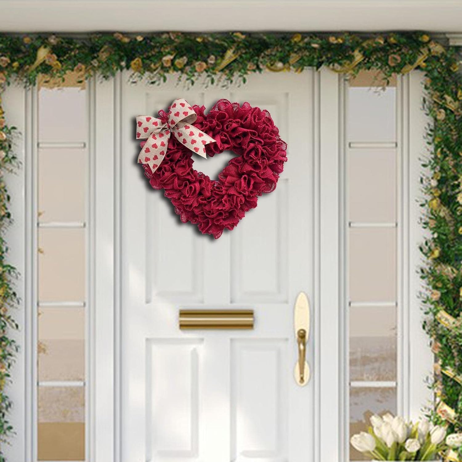 Ghirlanda da appendere alla porta d'ingresso, a forma di cuore, per San Valentino, festa di nozze, decorazione da appendere, 40 cm