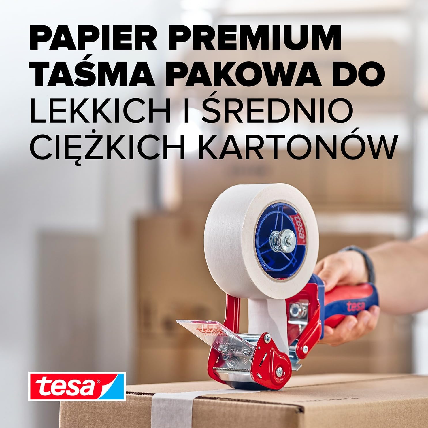 tesa 04313-0004-00 tesapack 4313 papierowa taśma do pakowania paczek i kartonów w kolorze białym, 6 rolek po 50 m x 50 mm, 6 x 50 mm