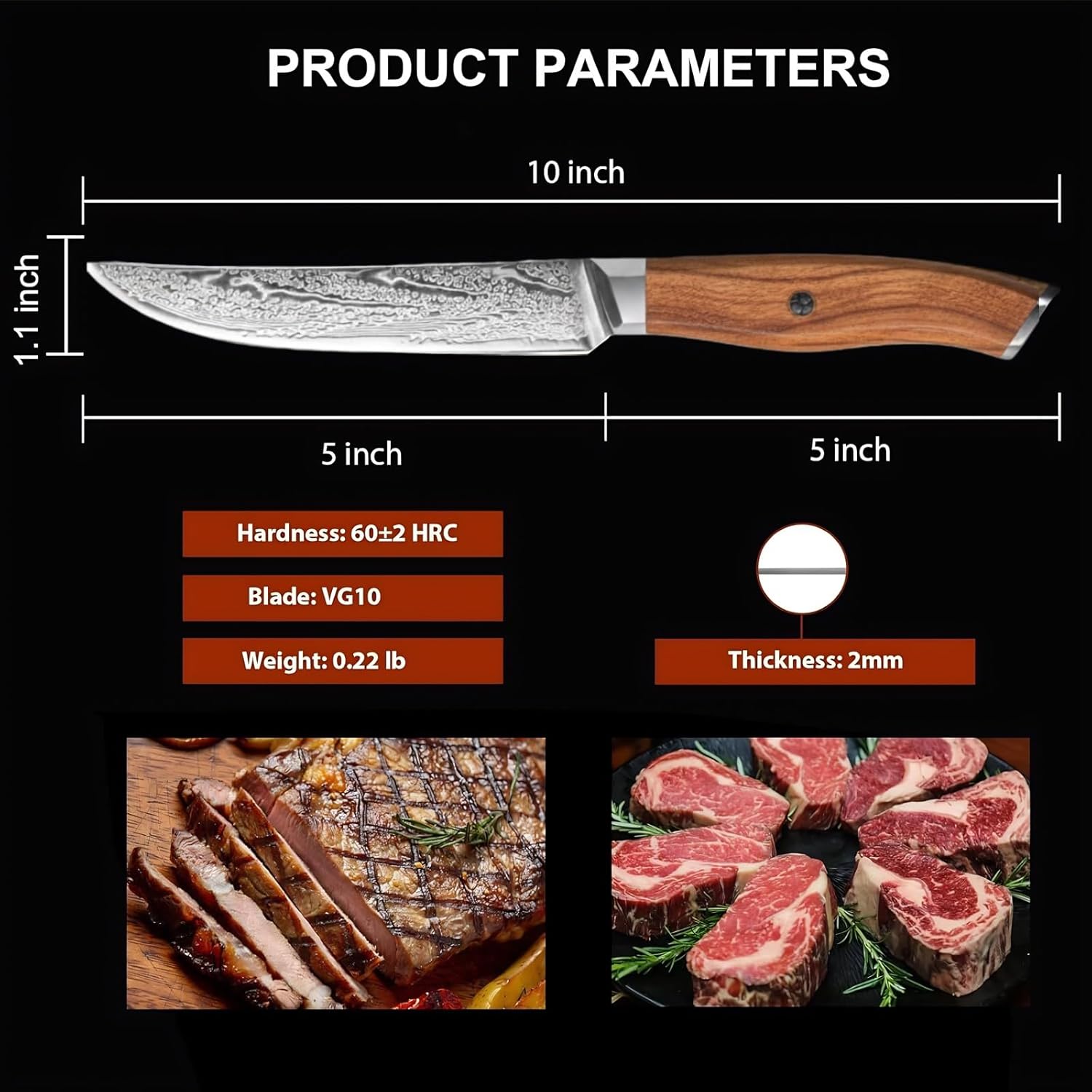 Steak Knives Set of 6 Damascus Premium Non Serrated Steak Knife Set with Natural Olive Wood Handle, 67-Layer Japanese Steel Straight Edge Blades – High End Steak Knives for Fine Dining & Gift