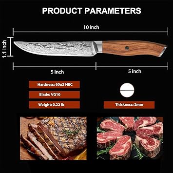 6-Piece Damascus Steel Steak Knife Set Non-Serrated & Natural Olive Handle
