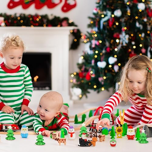 Miniatura 6 de Cholemy 66 juegos de borradores de Navidad, borradores de rompecabezas de Navidad 3D, árboles de Navidad desmontables creativos, muñeco de nieve,