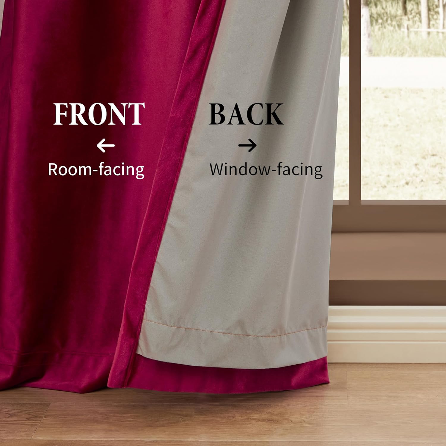 BULBUL 100% Blackout Velvet Window Curtains Ruby Red 108 inch Long， Room Darkening Curtains Heavy Thermal Insulated Grommet Livingroom Window Drapes with Black Liner 2 Panels Set