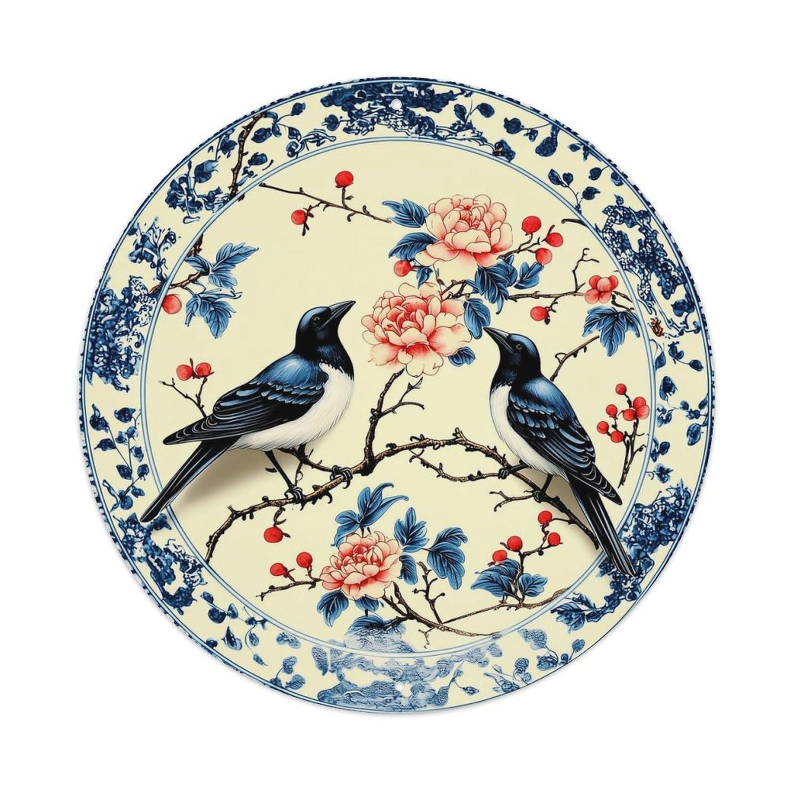 Birds Flowers Branches Berries Leaves Metal Tin Sign Plaque