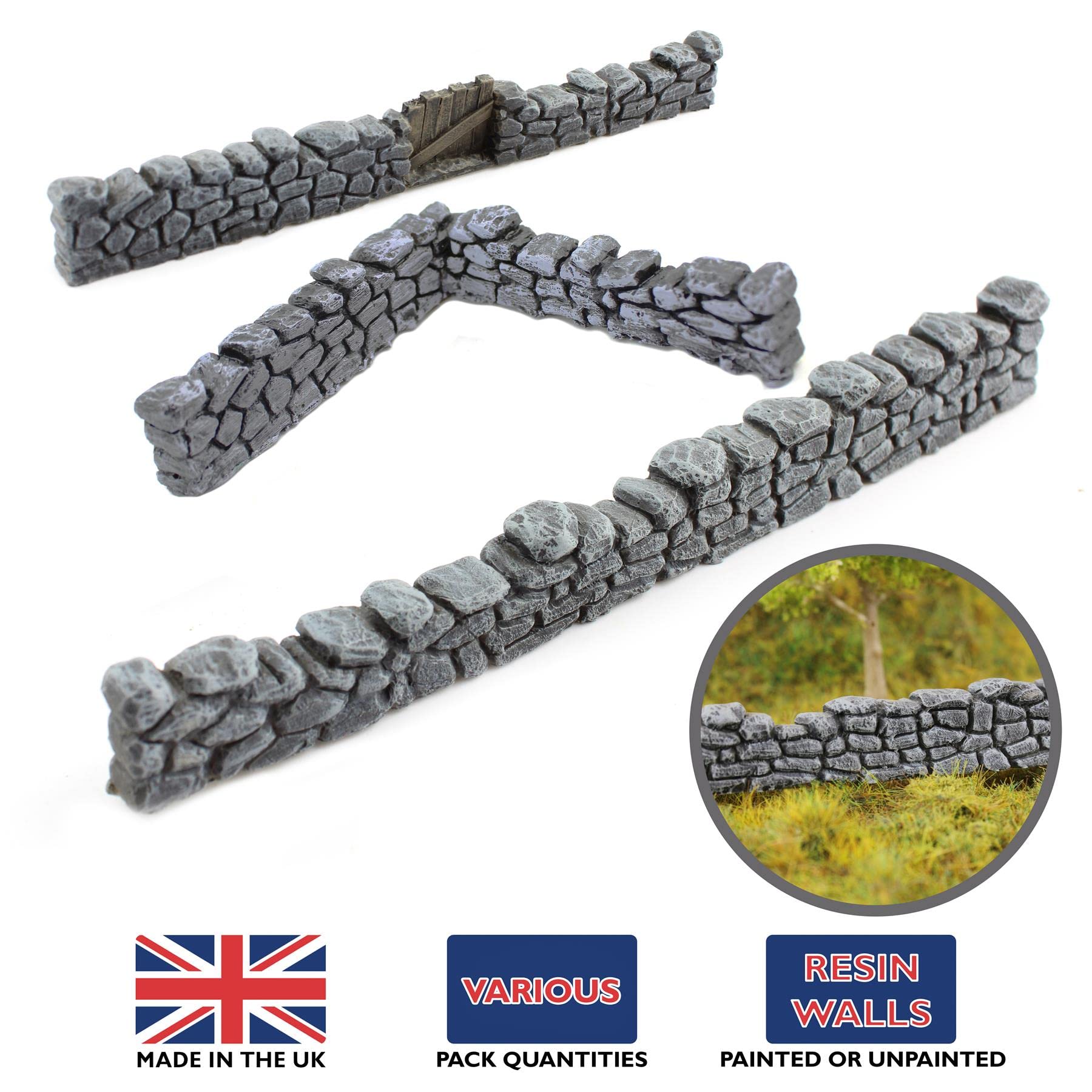 War World Gaming Dry Stone Wall Pre-Painted x 6 – 20mm - 28mm Wargaming Tabletop Terrain Scenery Landscape Model Miniatures Diorama Wall Cover Modelling Wargame Layout