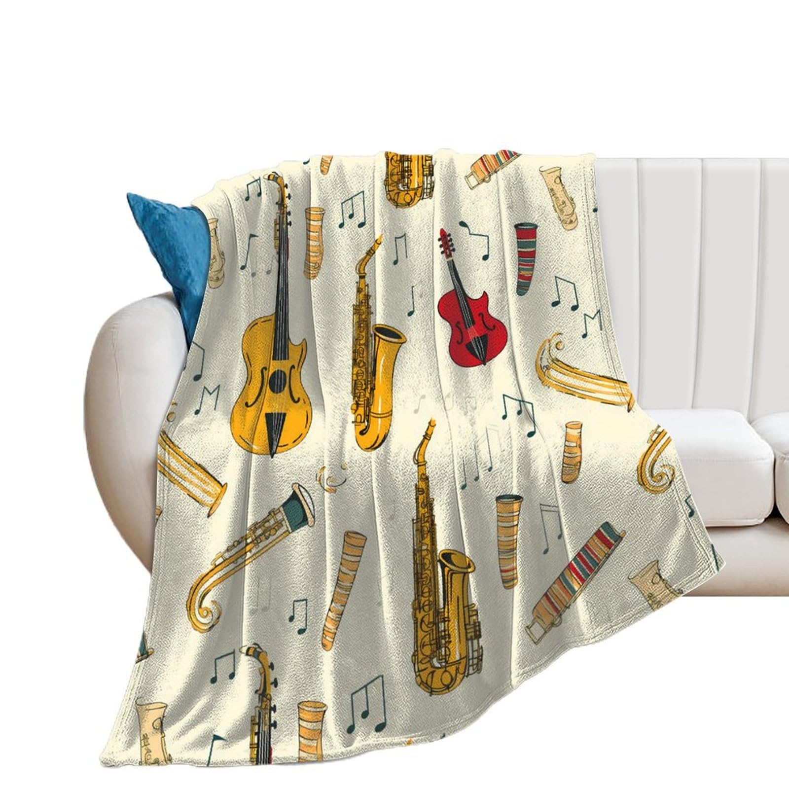 OUTBDNVFSA Musical Instruments Saxophone French Hor Throw Blanket Lightweight Summer Blankets for Bed Sofa Camping Travel