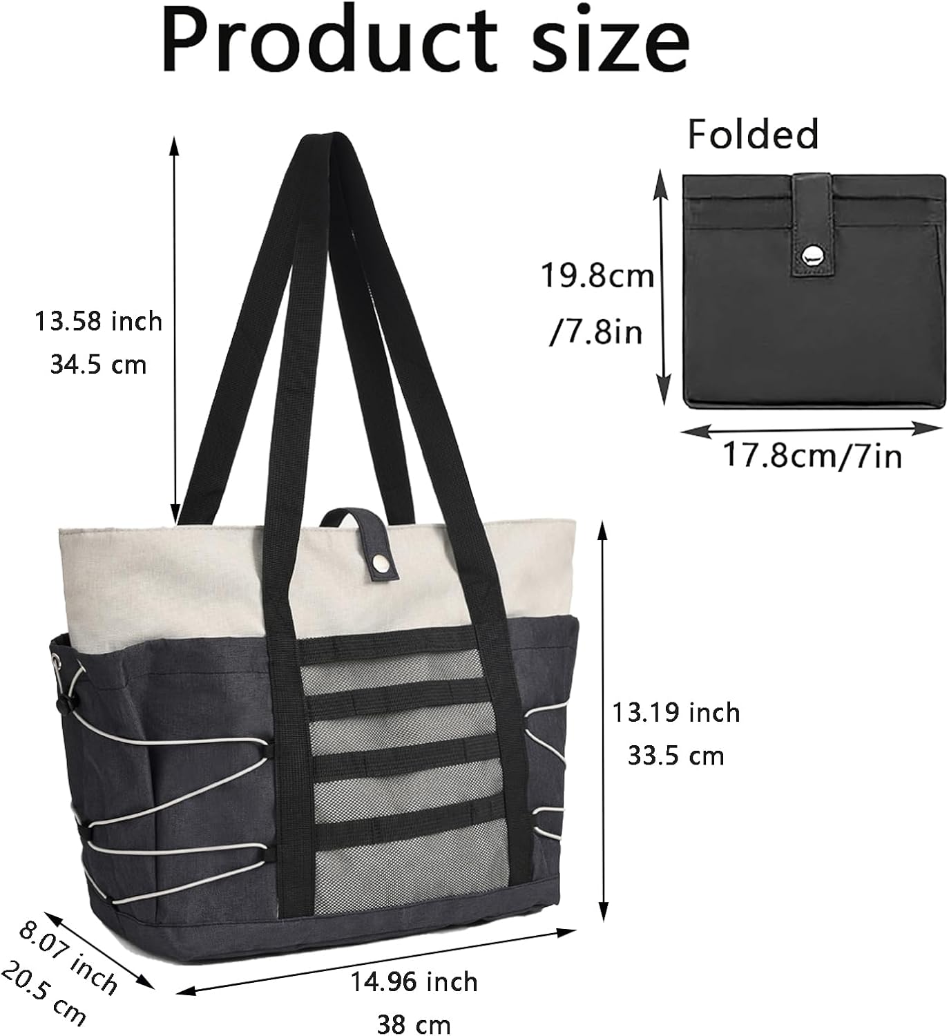 Travel Tote Bags for Women - Foldable Beach Bag Waterproof Zipper Gym Sports Shopping Bag with Trolley Sleeve - Image 3