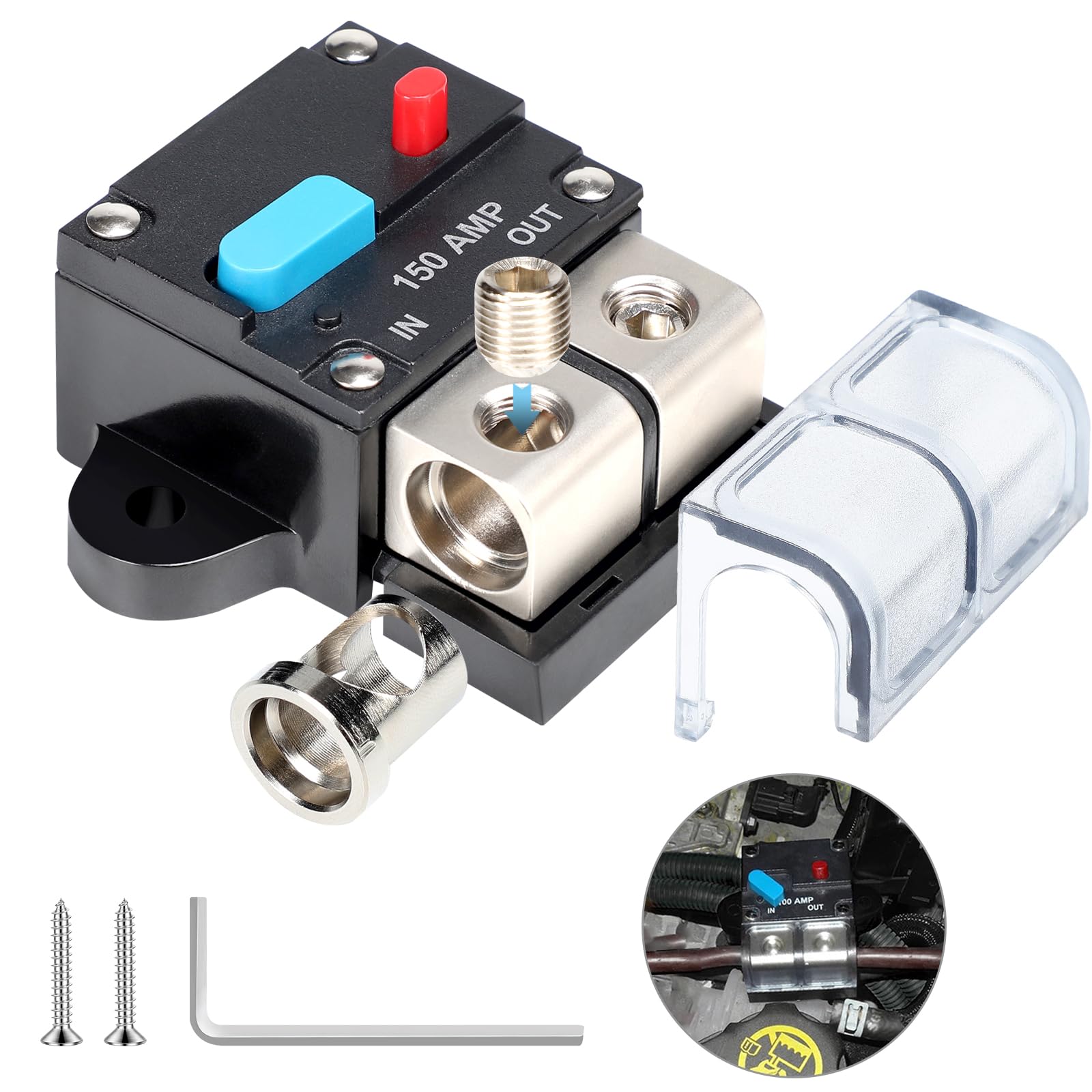 12 V/48 V, resetowany wyłącznik automatyczny, bezpiecznik 150 A, DC 12 V-48 V, wyłącznik ochronny, audio, wodoszczelny, ręczny reset do samochodów osobowych, morskich, kamperów, ciężarówek