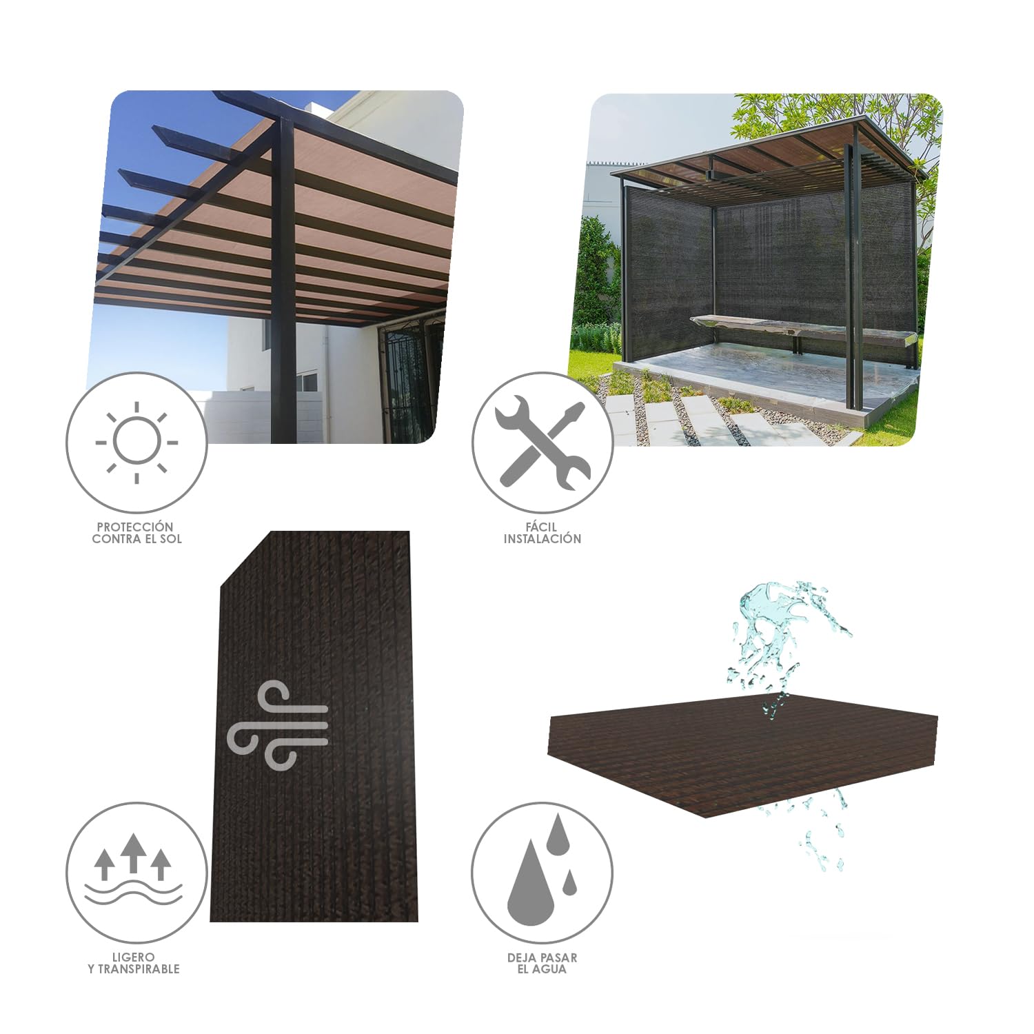 SATURNIA Malla Sombreo Rollo 2 x 50 Metros, Reduce Radiación, Protección Jardín y Terraza, Regula Temperatura, Color Marrón