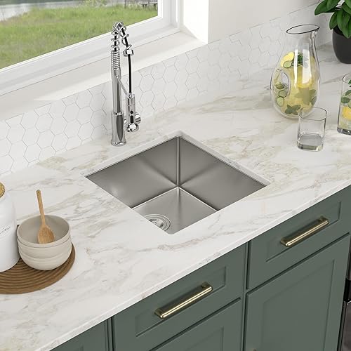 Miniatura 58 de Logmey Fregadero de barra de 21 pulgadas de acero inoxidable de 21 x 18 pulgadas, fregadero de barra pequeño de acero inoxidable de calibre 16