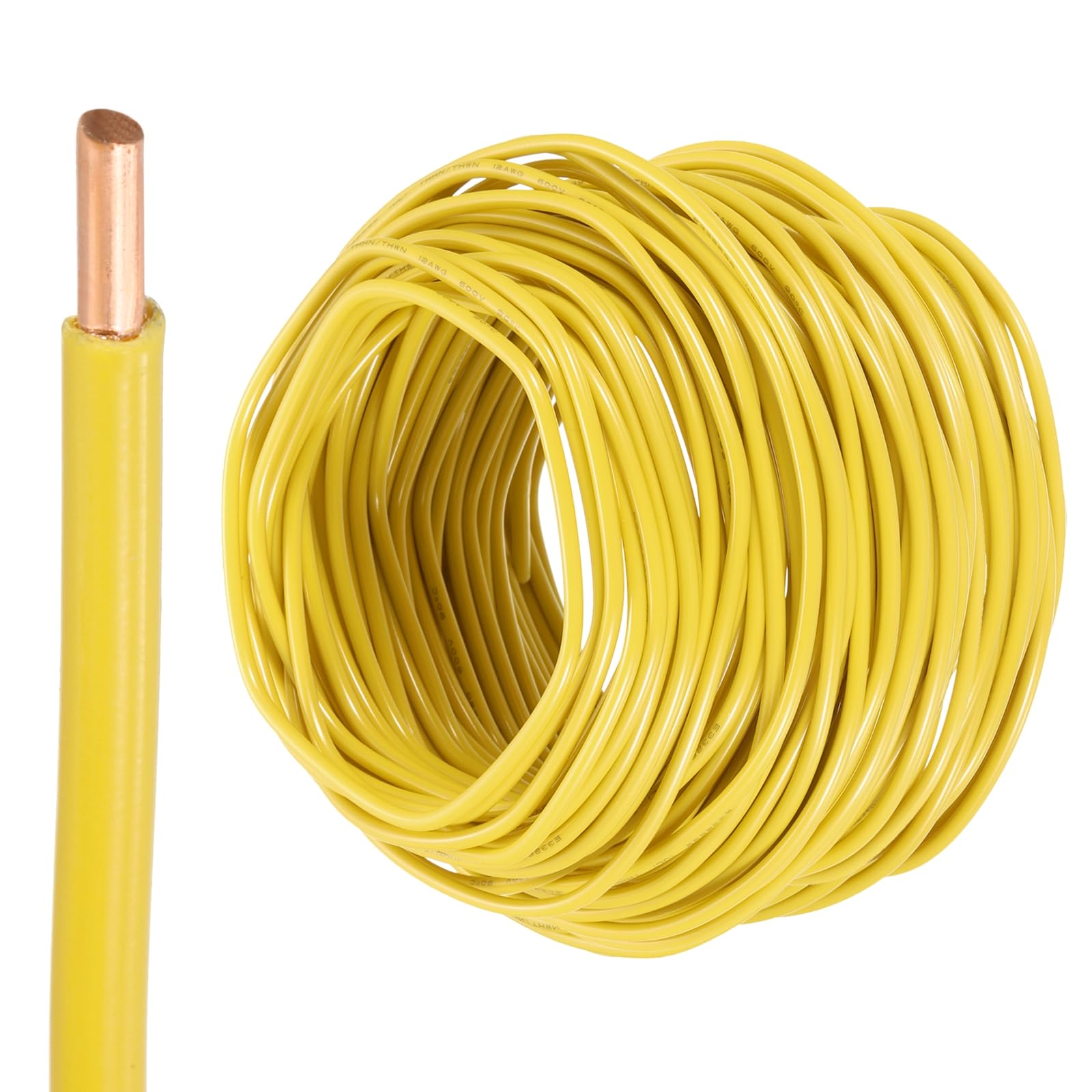 QUARKZMAN 150 Fuß Elektrischer Draht Isoliert Massivkupfer 12AWG Anschlusskabel THHN Draht Wohnbereich Industrie Erdung Elektrisch Bewertet Für 600 Volt UL Gelistet Gelb