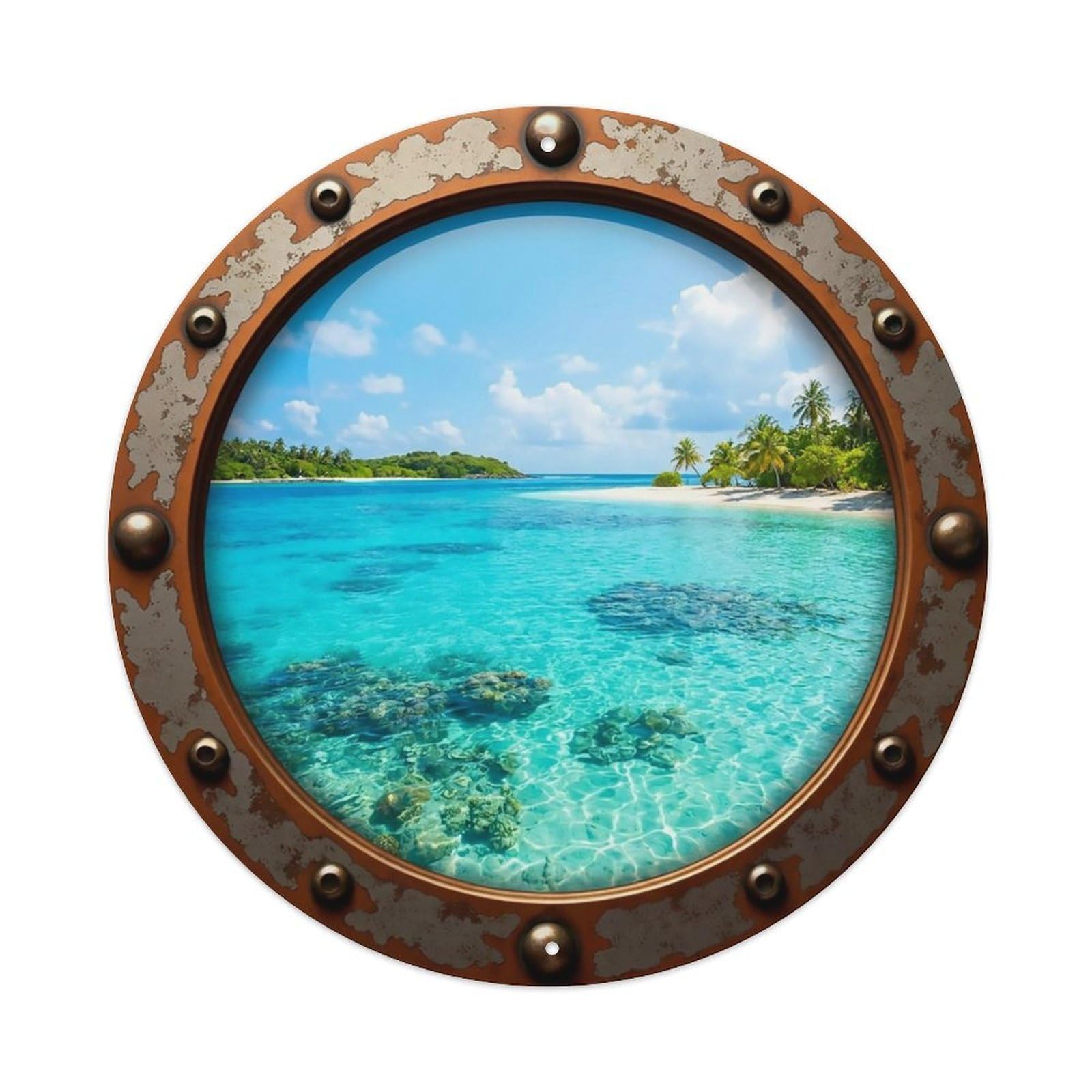 Vintage Porthole Turquoise Bay Nautical Window View Metal Tin Sign