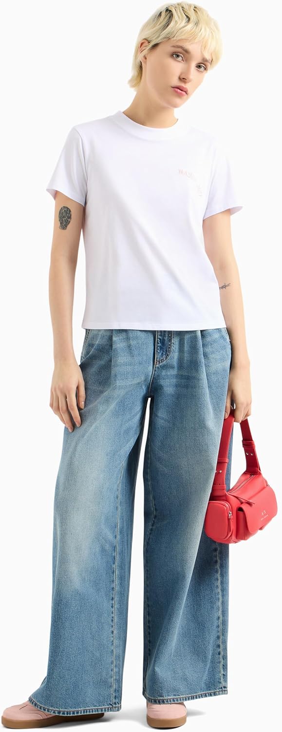 Armani Exchange Womens Regular Boxy Fit Tee with Maybe Not Logo