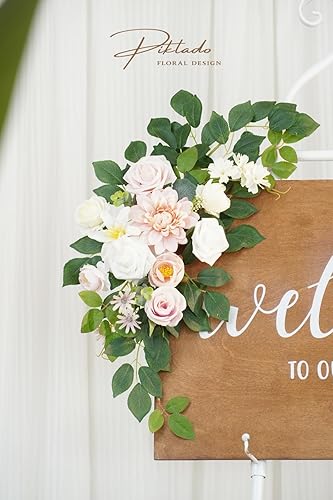 Miniatura 7 de Piklado Decoración de boda (paquete de 2) letrero de bienvenida con diseño de flores para ceremonia, recepción, caballete de pared, decoración del