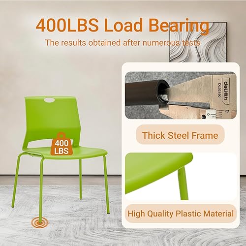 Vista 3 de Sidanli Sillas de oficina apilables, sillas verdes para invitados con cómodo asiento aerodinámico, sillas apilables sin ruedas para sala