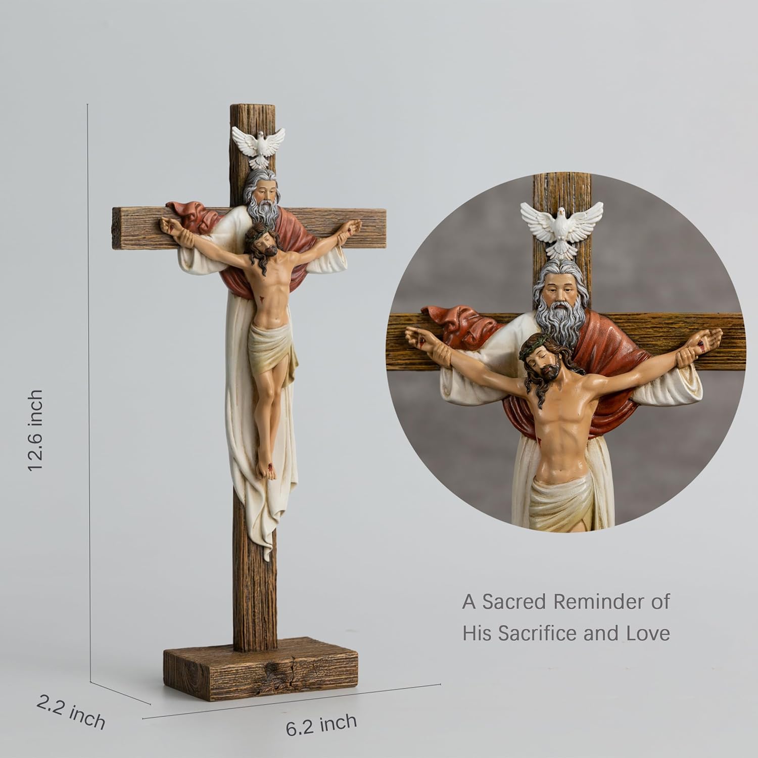 BC Catholic Holy Trinity Standing Cross, 12.5"H Crucifix table Cross, Jesus Christ Inspirtional Home Décor, Religious Gift, Christian Decoration for Home Church Office, Renaissance Sculpture Hand Painted by Buildclassic