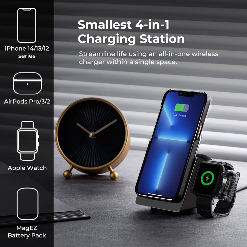 むっくPITAKA MagEZ Slider + Power Dongle PITAKA 4 in 1 Wireless Charger/Stand for iPhone 14/13/12