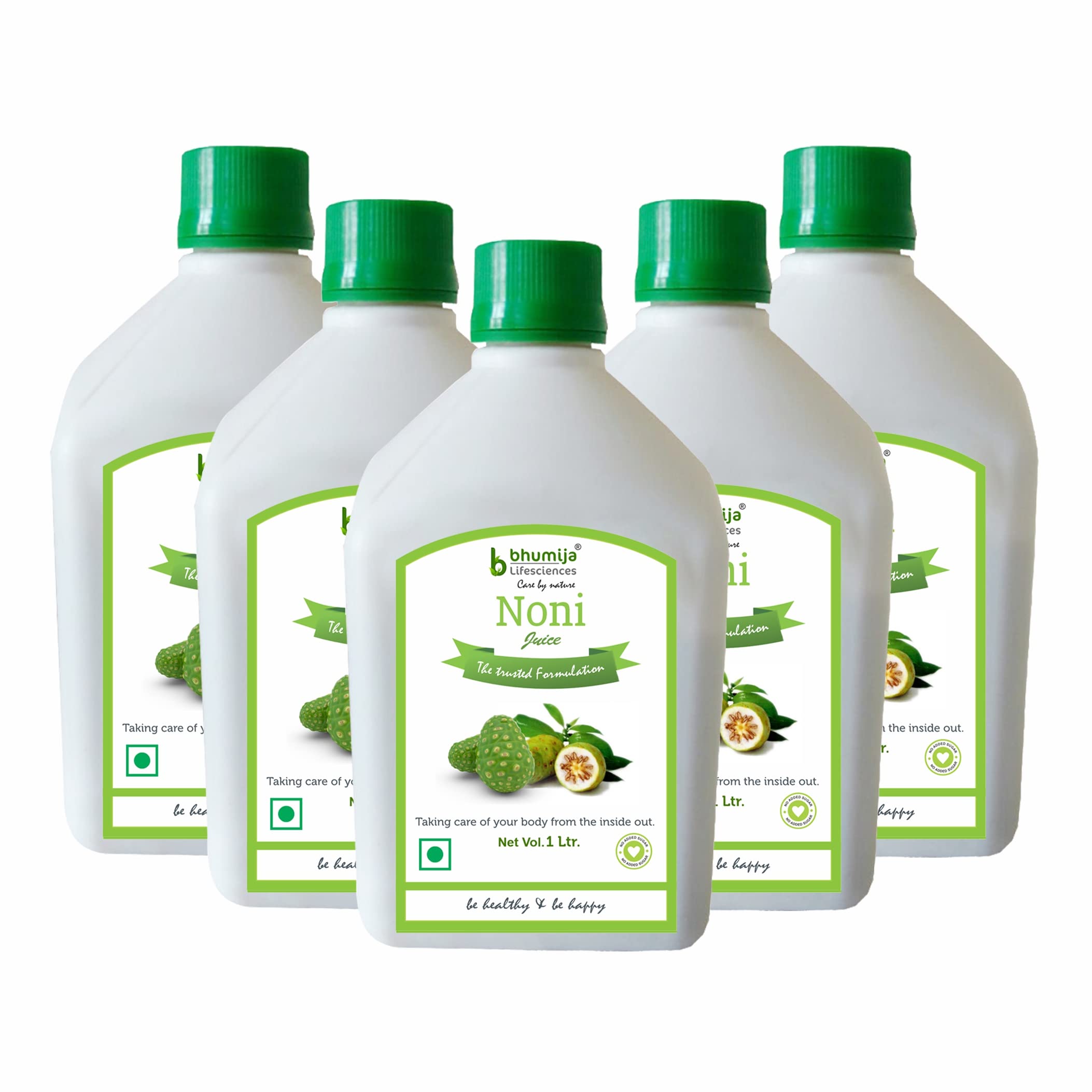 Noni Juice (Pack of 5, 1 Litre each) Noni Aloevera Garcinia Combogia and Grapes Extract | Sugar Free | Natural Ingredients | for Skin and Hair