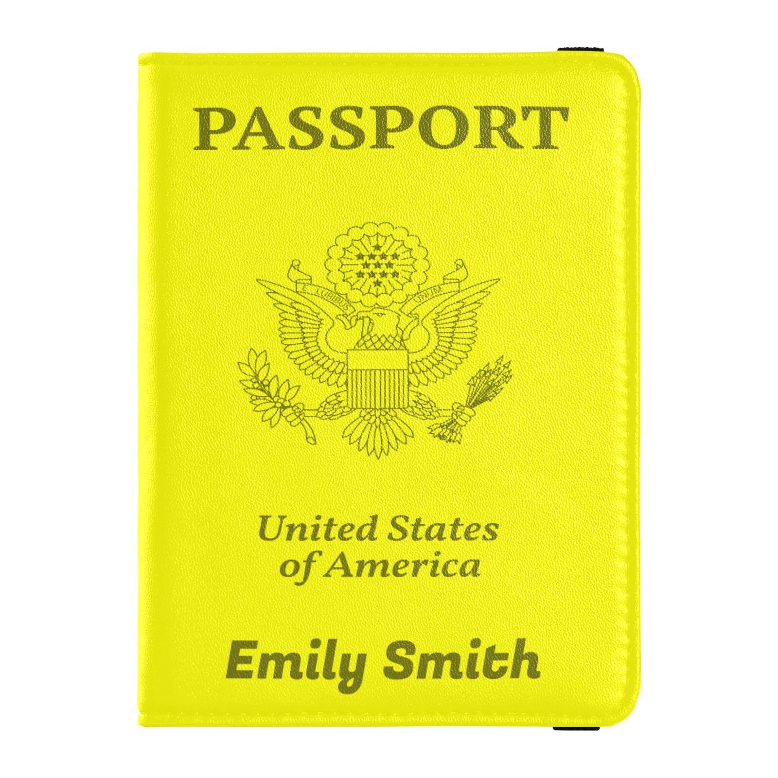 Personalized Passport Holder Cover Wallet Combo Custom Name PU Leather Passport Vaccine Card Protector for Women Men Travel Gift， Yellow