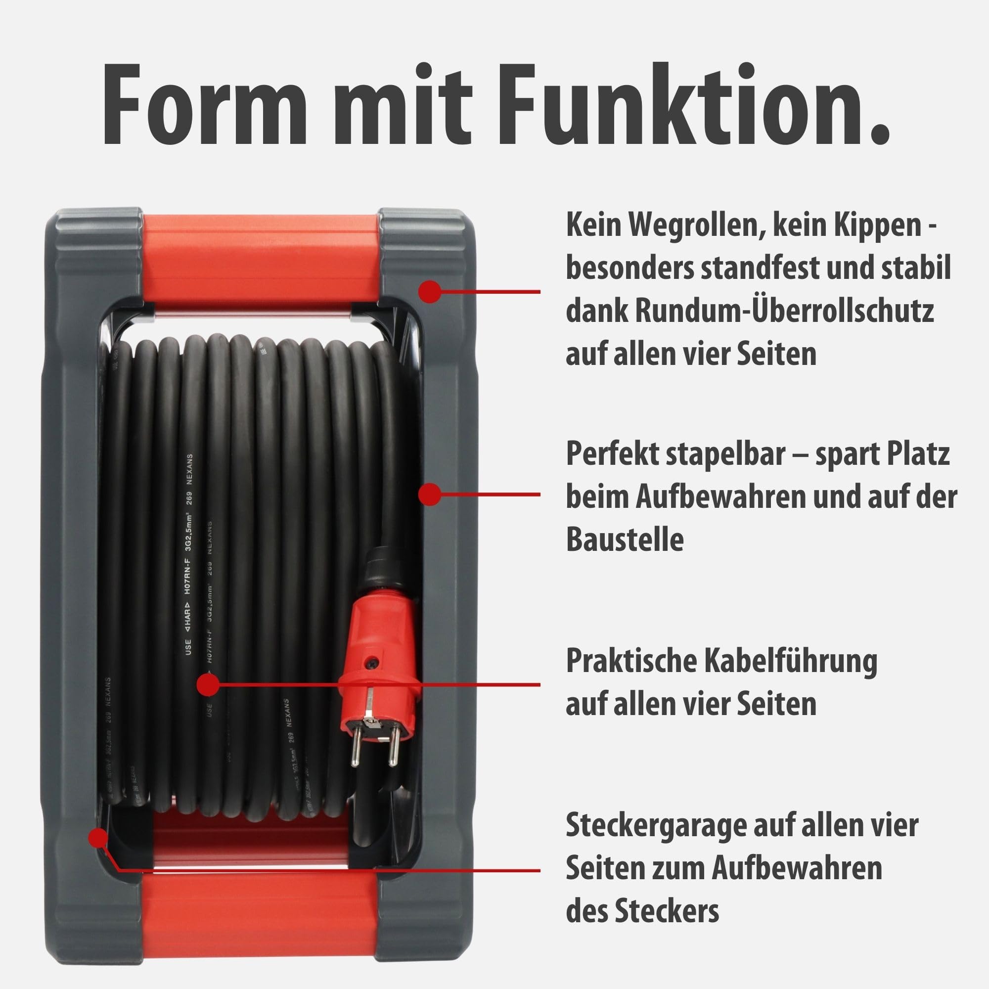 Brennenstuhl Avvolgicavo professionale per cantiere, KA 3200 5 IP44 (33 m cavo H07RN-F 3G2,5 in nero, 5 prese di sicurezza, uso in cantiere e uso esterno permanente, Made in Germany)