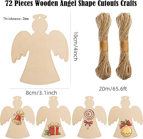 Miniatura 9 de 72 piezas de adornos de Navidad de madera, círculos de madera sin terminar con agujeros, discos redondos de madera, rebanadas de madera en blanco,