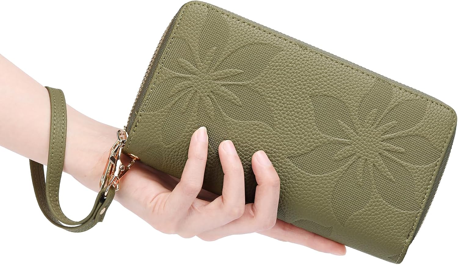 GOIACII Women's Wallet Large Capacity Double Zip Ladies Card Phone Holder RFID Blocking Wristlet Leather