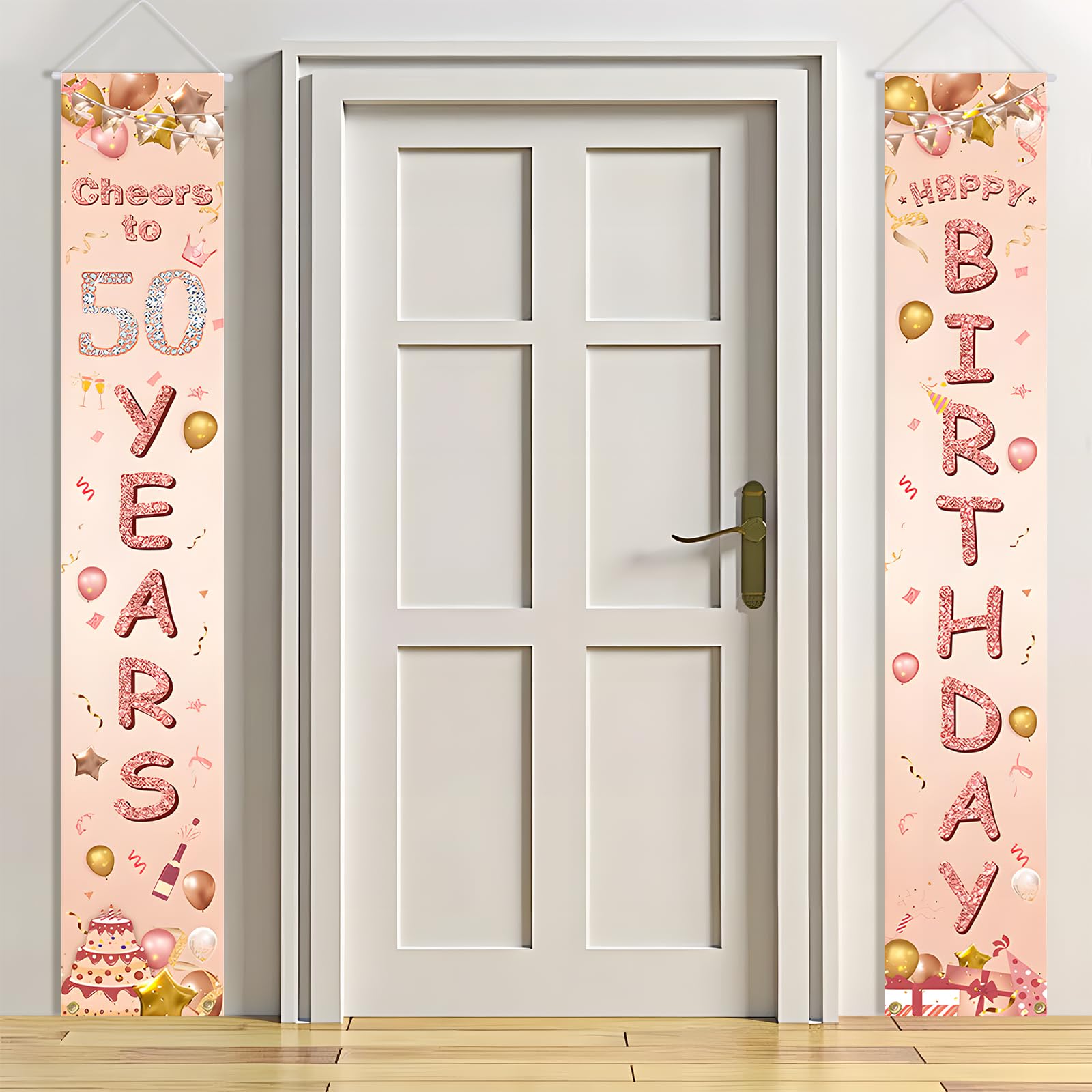 Happy 70th Birthday Door Banner, 70th Birthday Decorations Banner for Her, Rose Gold 70 Banners Porch Sign for Birthday Party Indoor Outdoor Decoration — view 7