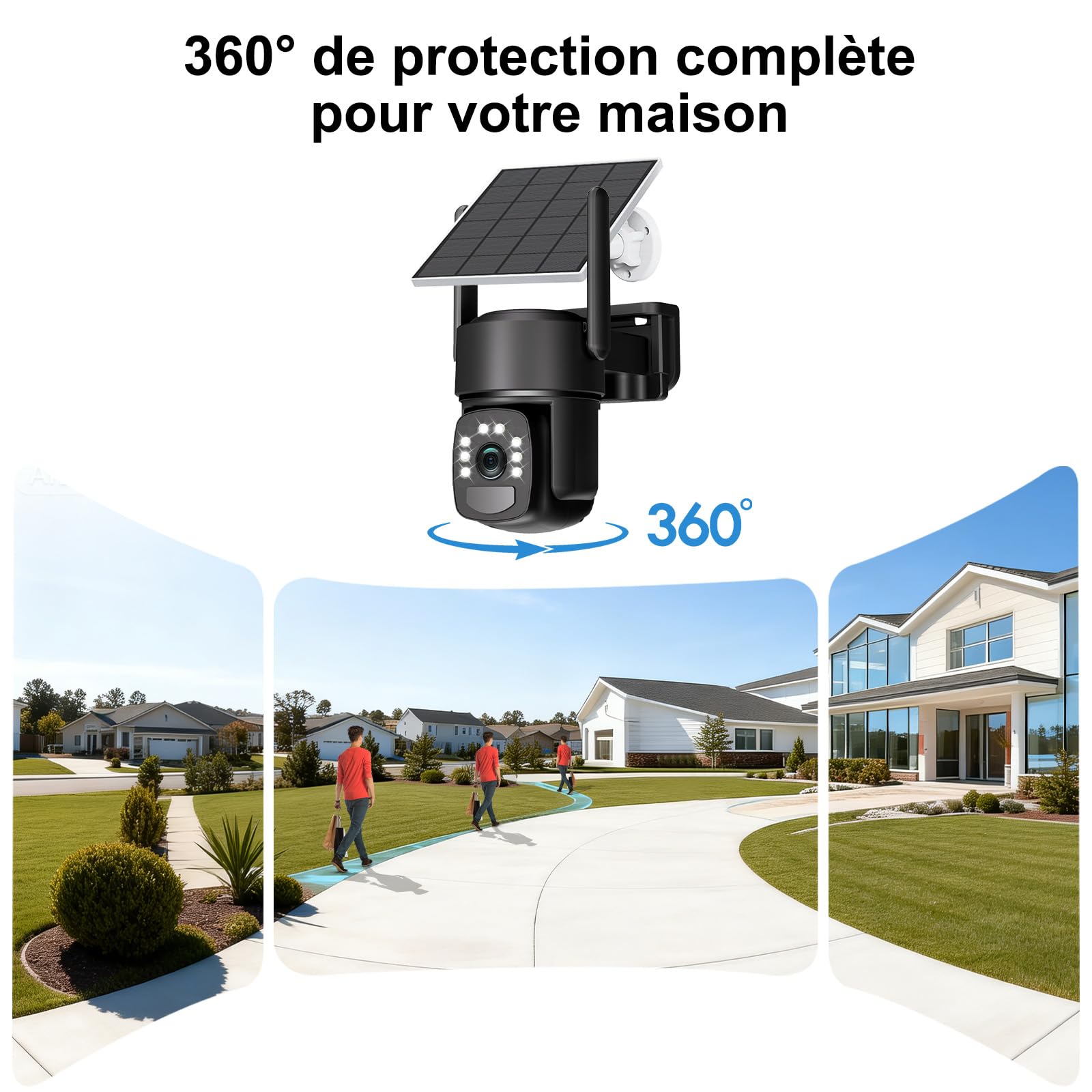 4K Camera Surveillance WiFi Exterieure sans Fil,Kit de 4 Caméras Solaires Extérieur avec Home Station,sans Abonnement,Stockage Local Intégré 32 Go,360° PTZ,Suivi Automatique,Vision Nocturne,2,4/5 GHz