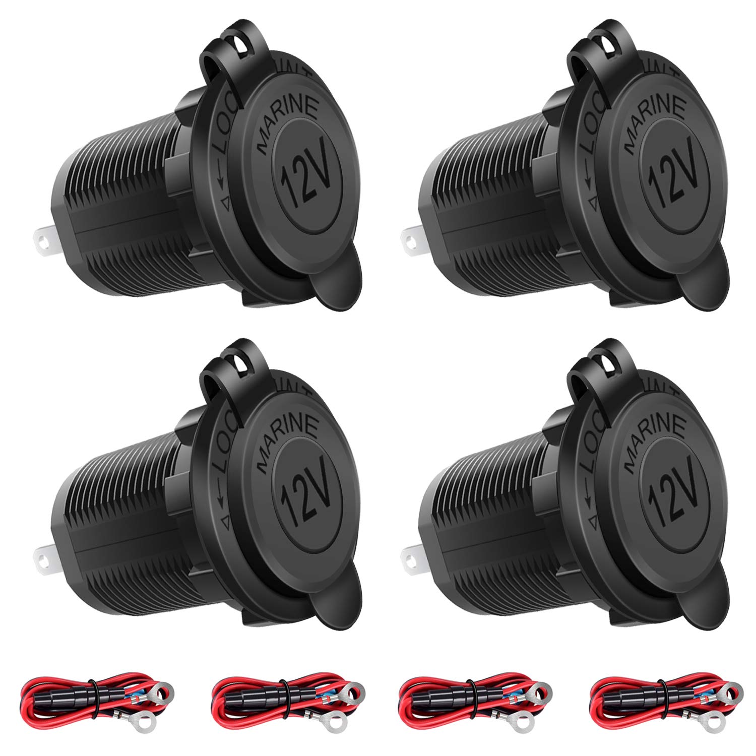 4 PCS Universal Waterproof 12V-24V DC Cigarette Lighter Socket for Car Boat Motorcycle