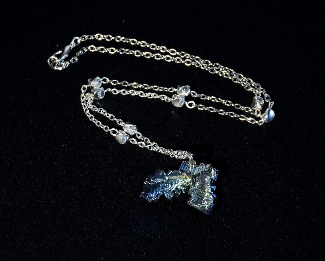 Bismuth necklace with silver-plated beads