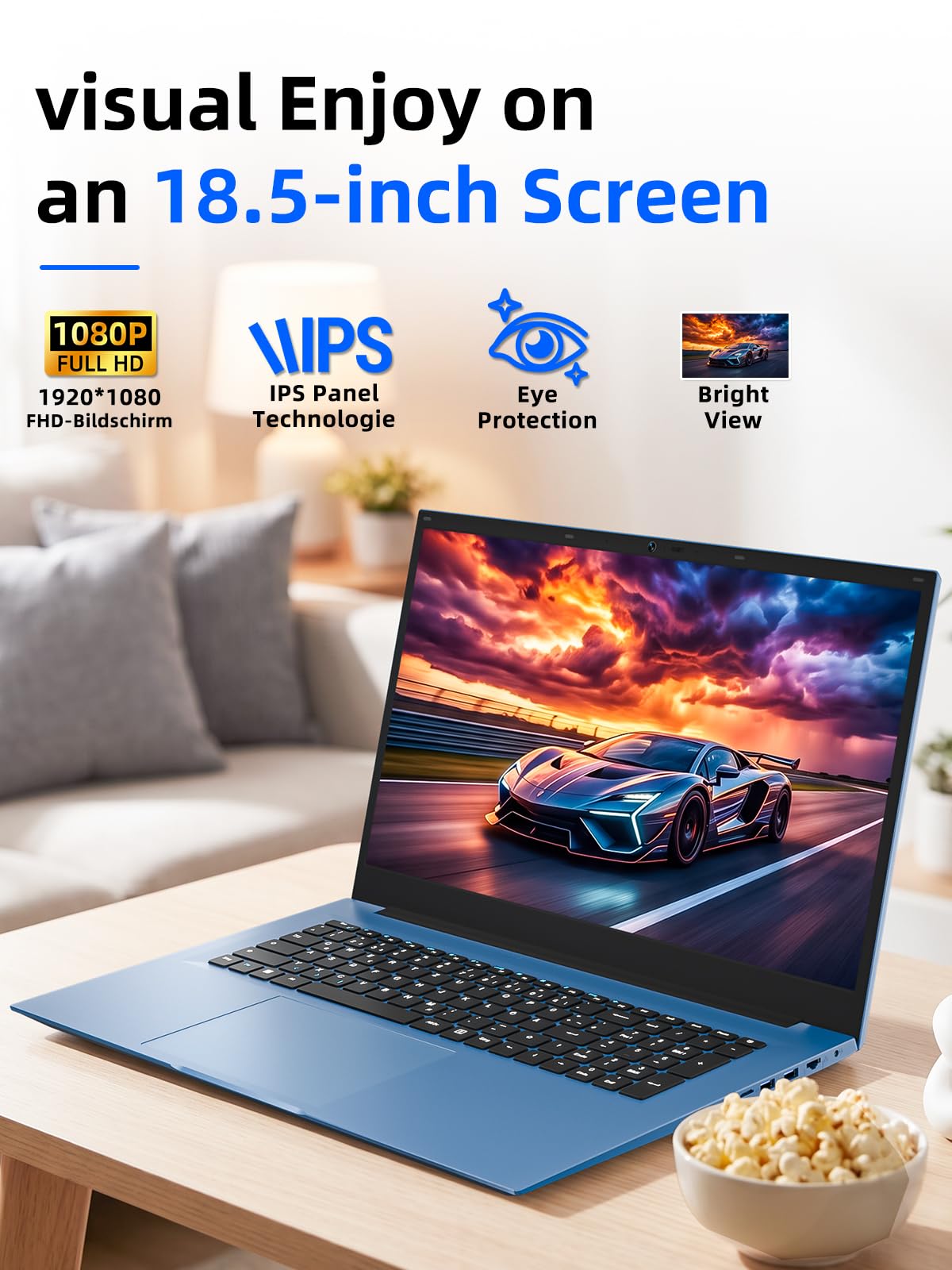 Ordenador portátil IPS Full HD de 18,5 pulgadas, 16 GB de RAM, 256 GB SSD Core i3, productividad AI, WiFi 6, Bluetooth 5.2, puerto multifunción USB-C, ideal para la oficina en casa, el estudio | Core i3, productividad AI, WiFi 6, Bluetooth 5.2, totalmente
