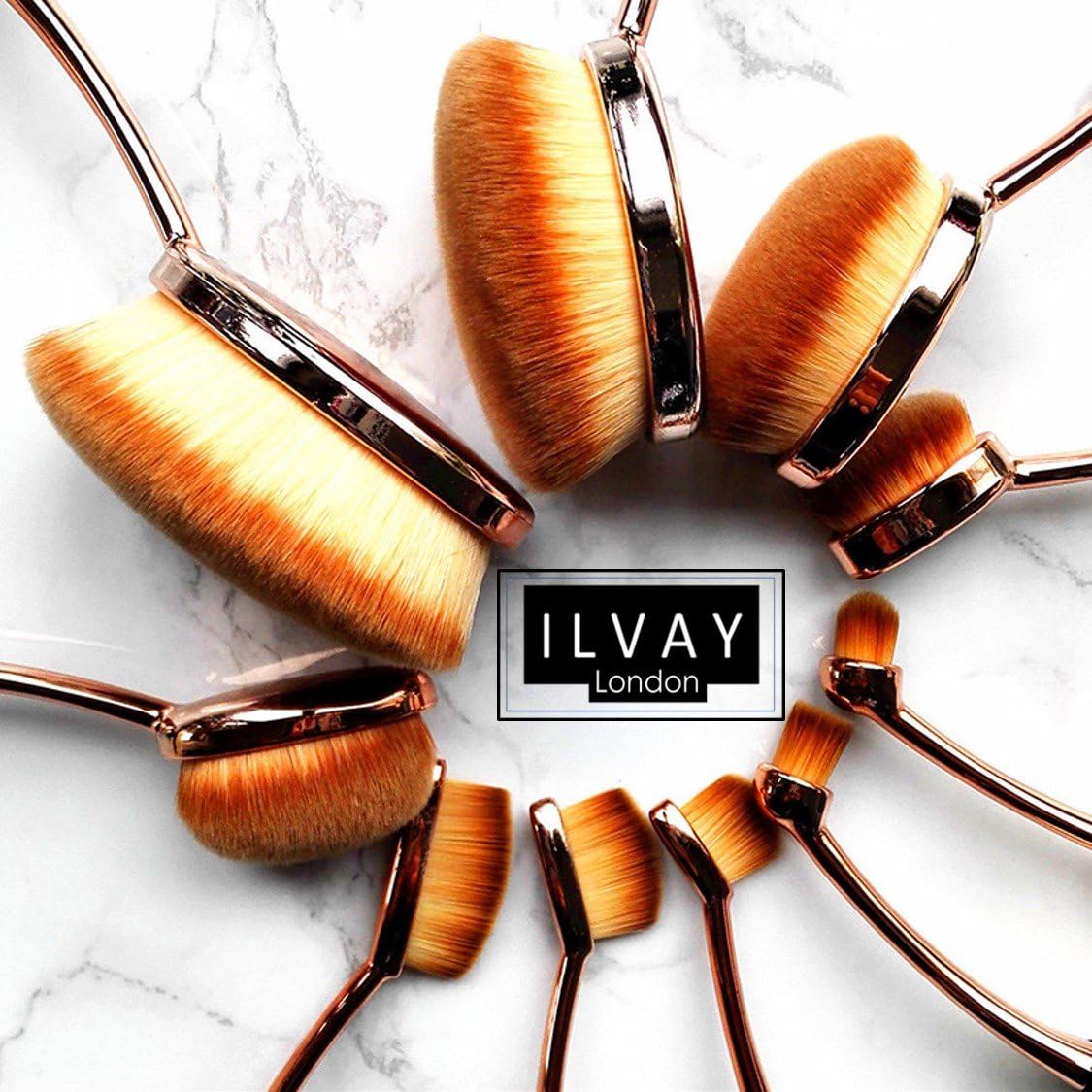 ILVAY LONDON 24k Rose Gold Plated With Velvety Vinyl Handles | Super Soft Bristles | 10 Piece Makeup Professional Brush Set in Luxury Gift Box