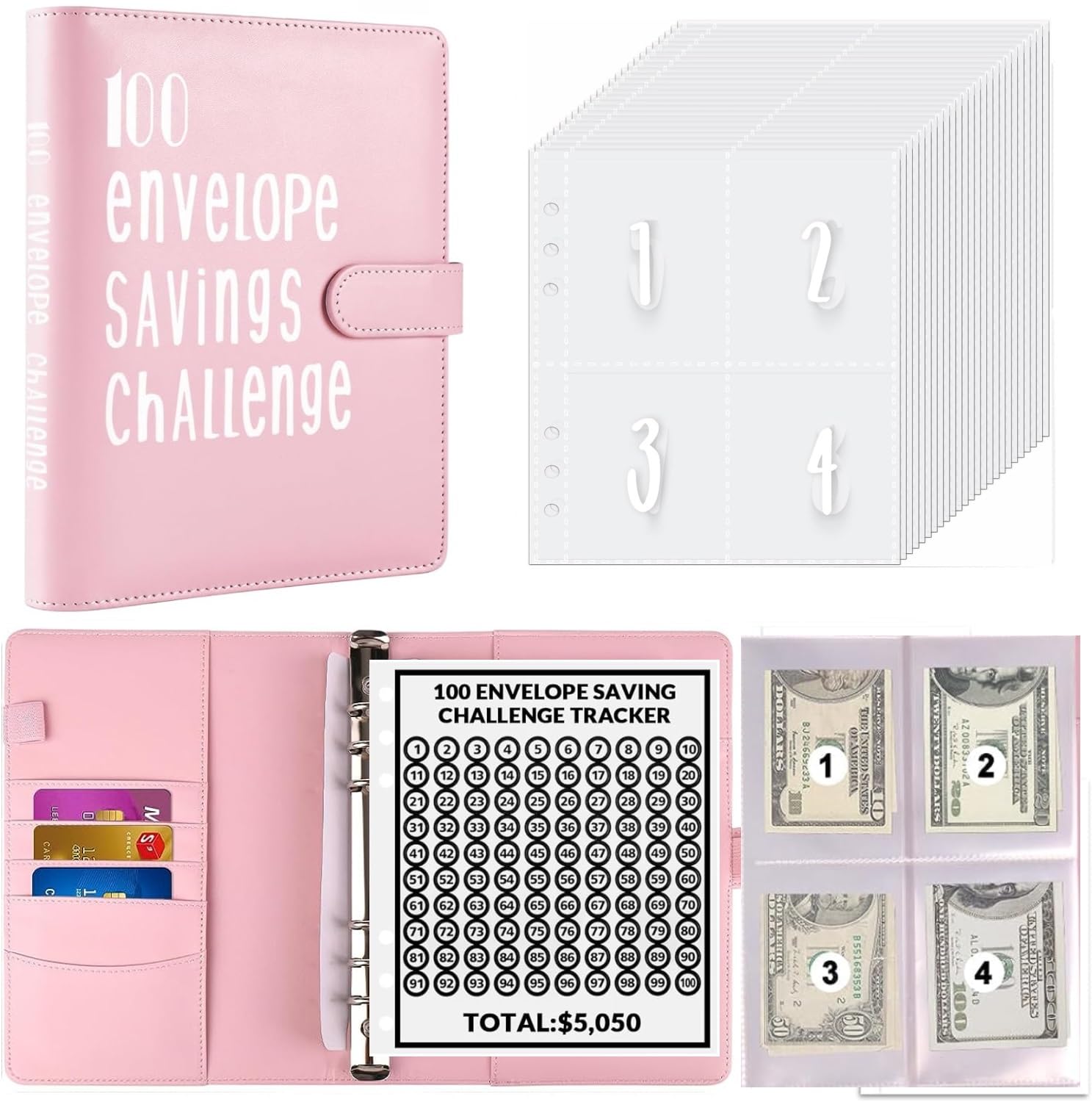 100 Envelopes Challenge Binder,100 Envelopes Money Saving Challenge,Easy and Funny Way to Save $5,050 Budget Planner, Money Saving Challenge Budget