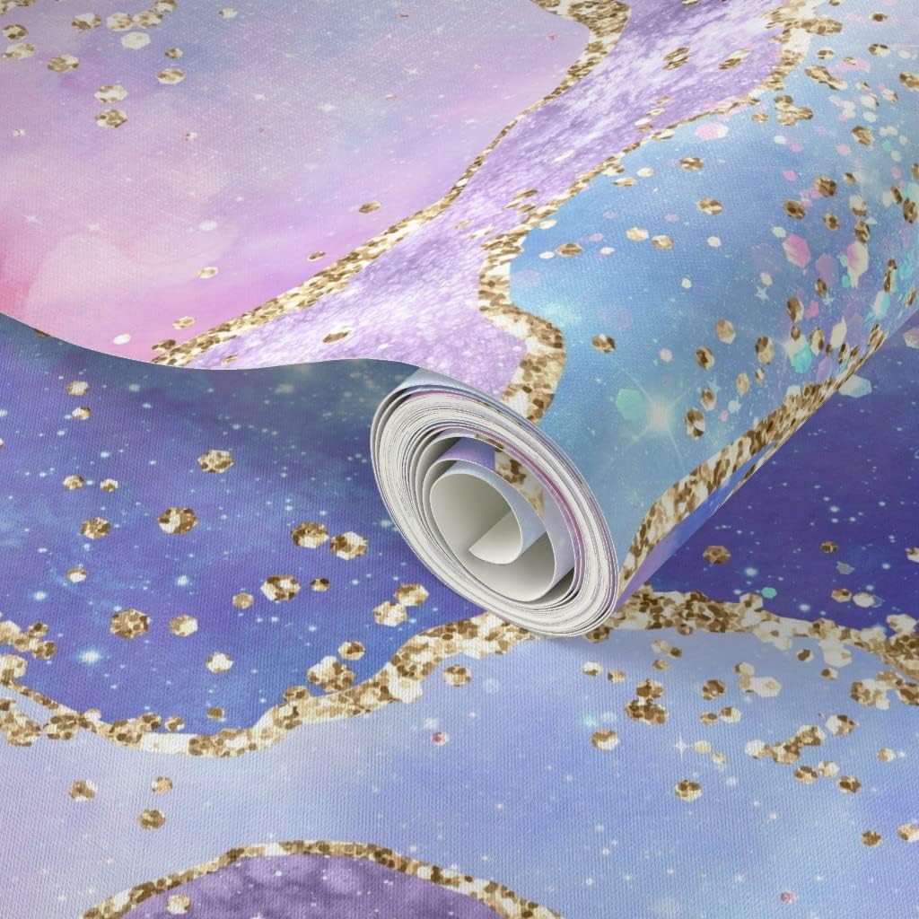 Spoonflower Peel & Stick Wallpaper 3ft x 2ft - Pastel Rainbow Watercolor Blush Pink Blue Purple Clouds Sky Custom Removable Wallpaper