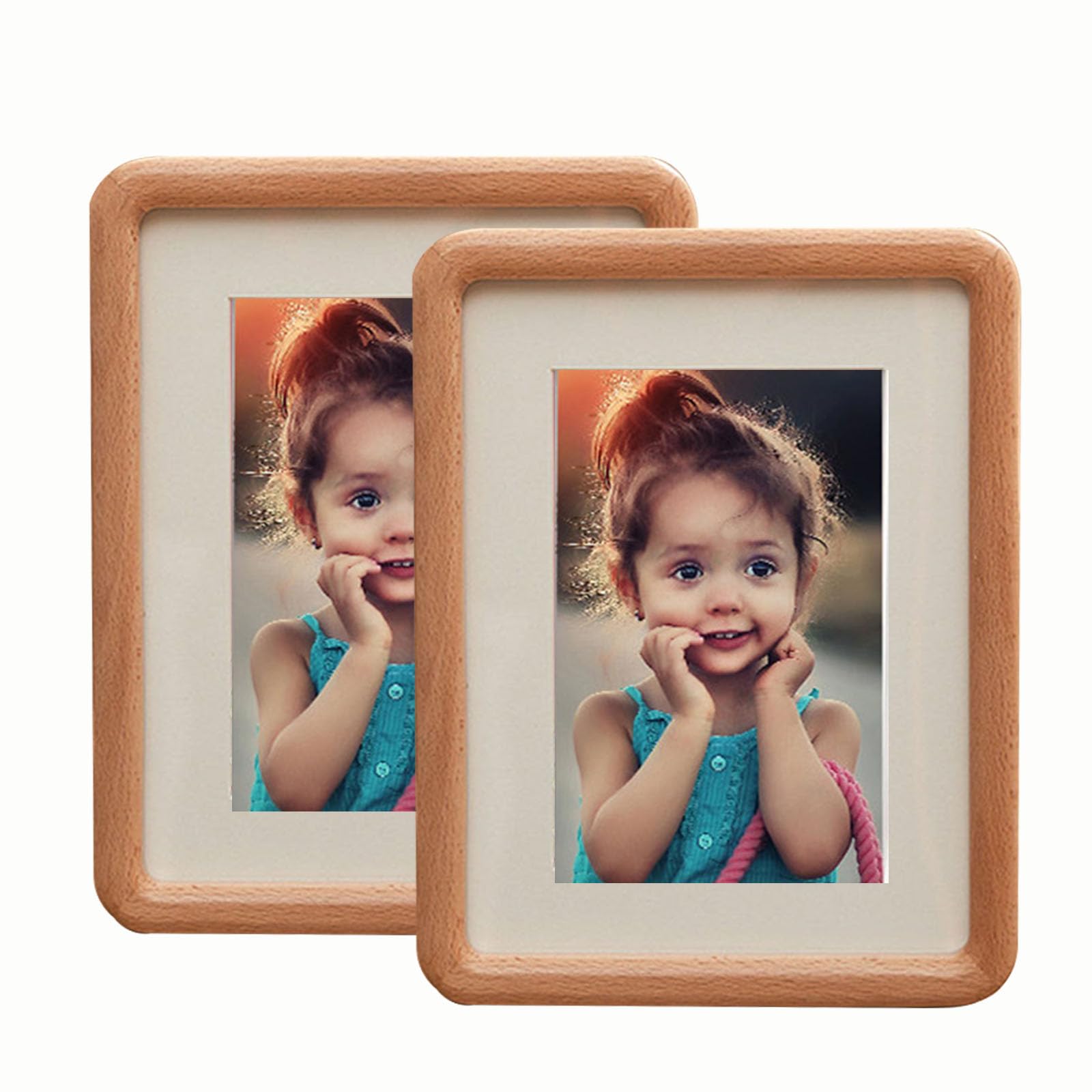 irbaniland 2 Pack Round Corner Photo Frames 4x6 5x7 8x10 Picture Frame for Tabletop or Wall Mounting Display Photo Frame for Home Gallery Wedding Round Smooth Wood Frame (Natural,4x6)
