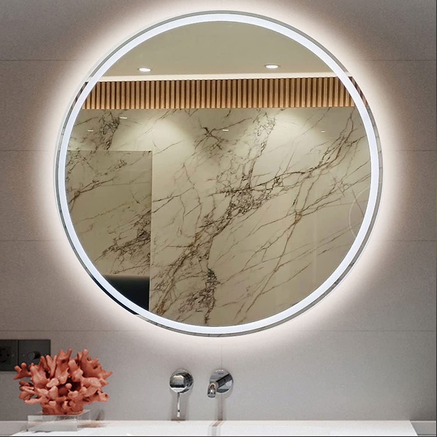 Amazon.co.jp: 浴室鏡 LED 丸 浴室ミラー 壁掛け ミラー、 洗面ミラー
