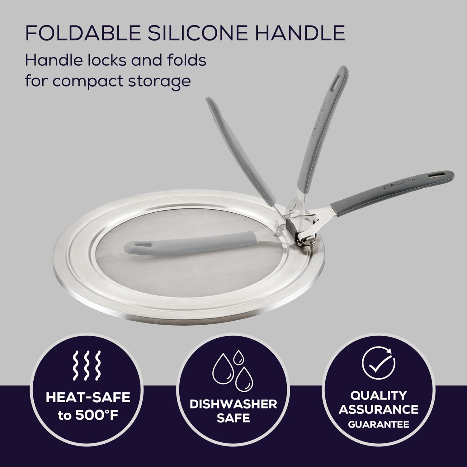 Circulon Tools and Gadgets Universal Splatter Guard Mesh Grease Cover for Pots and Pans Protects Stove, Countertop, and Kitchen from Oil when Frying, 13 Inch Splatter Guard - Stainless Steel